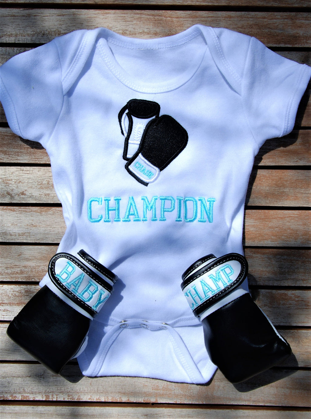 Baby's Boxing Delight: Personalized Bodysuit + Gloves Set