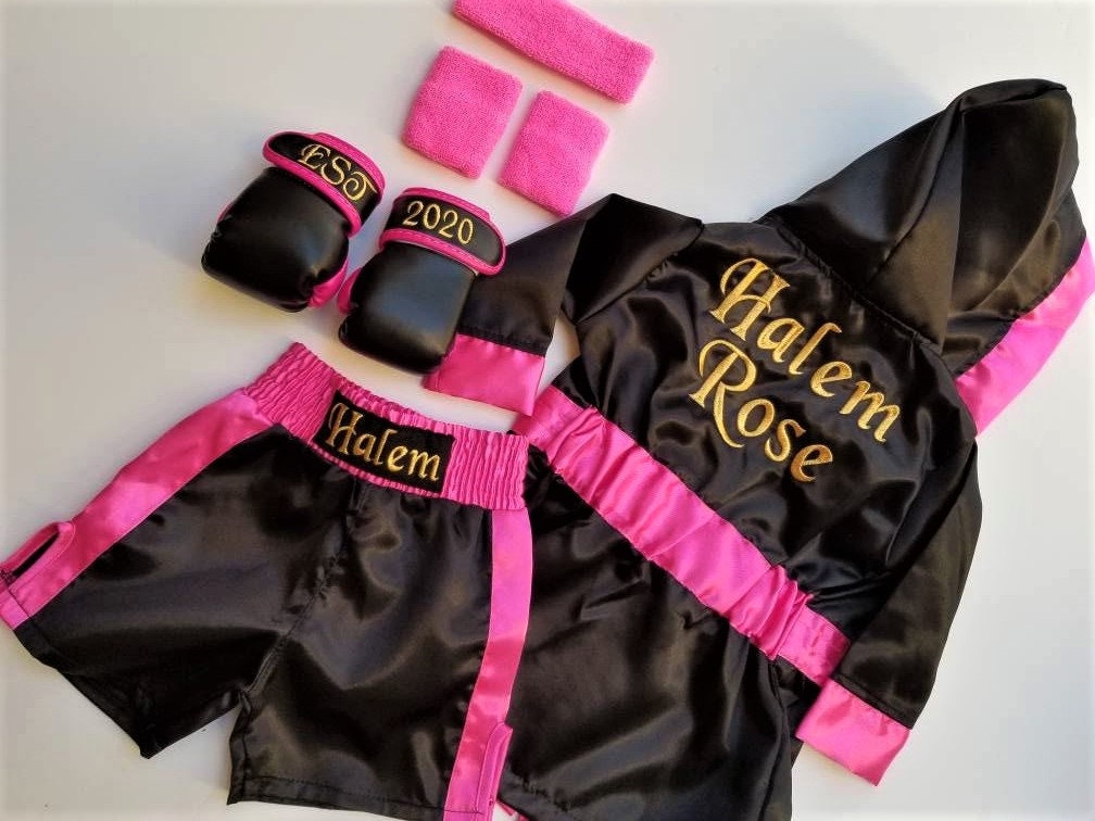 Adorable Baby Girl Boxing Set: Personalized Robe, Shorts, Gloves, and Headband!