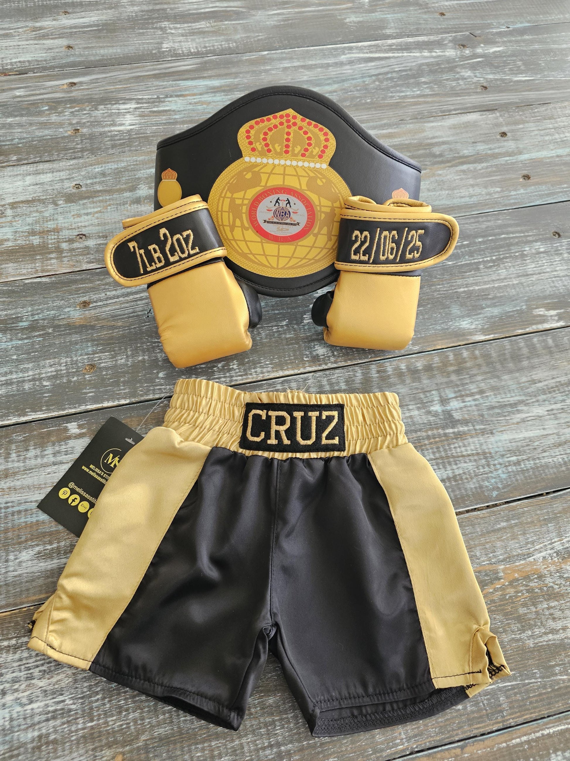 Baby Boxing Set: Personalized Gloves, Shorts, and Champion Belt