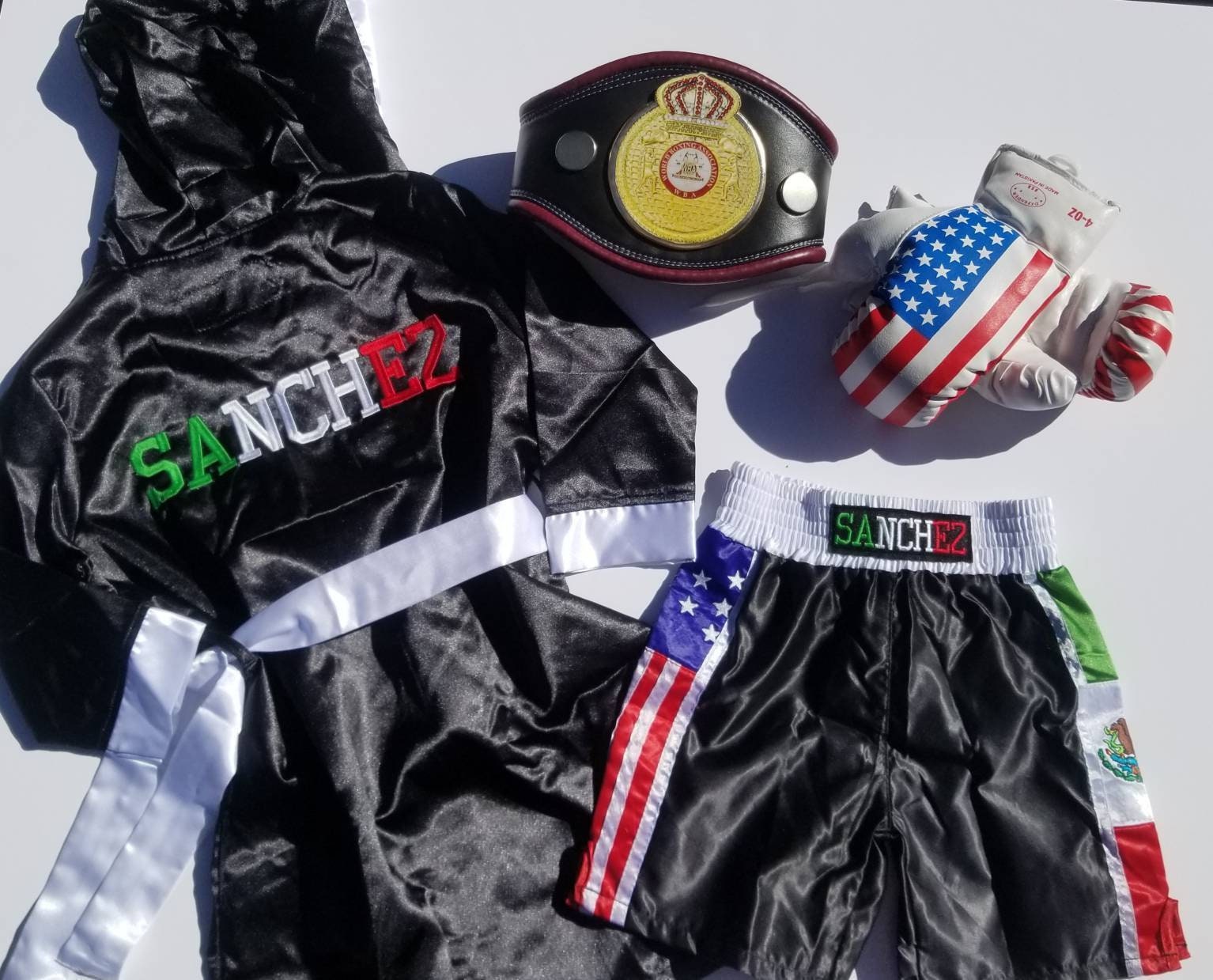 Baby Boxing Set: Mexican Pride - Personalized Robe, Shorts, and Wearable Gloves