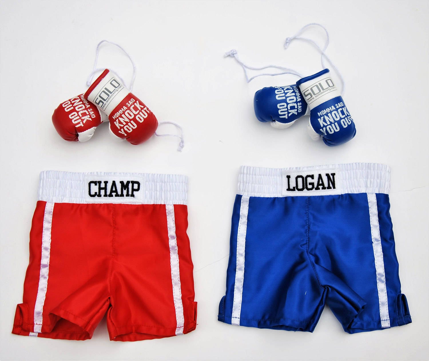 Baby Plush Bear with Boxing personalized shorts and mini gloves