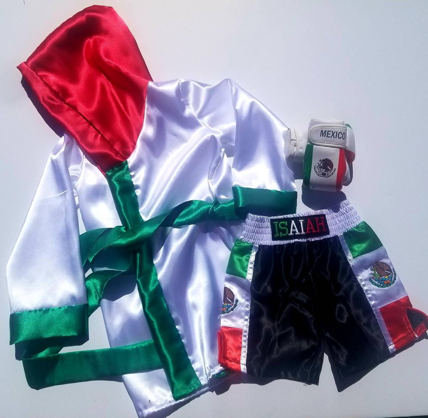 Baby Boxing Set: Mexican Pride - Personalized Robe, Shorts, and Wearable Gloves