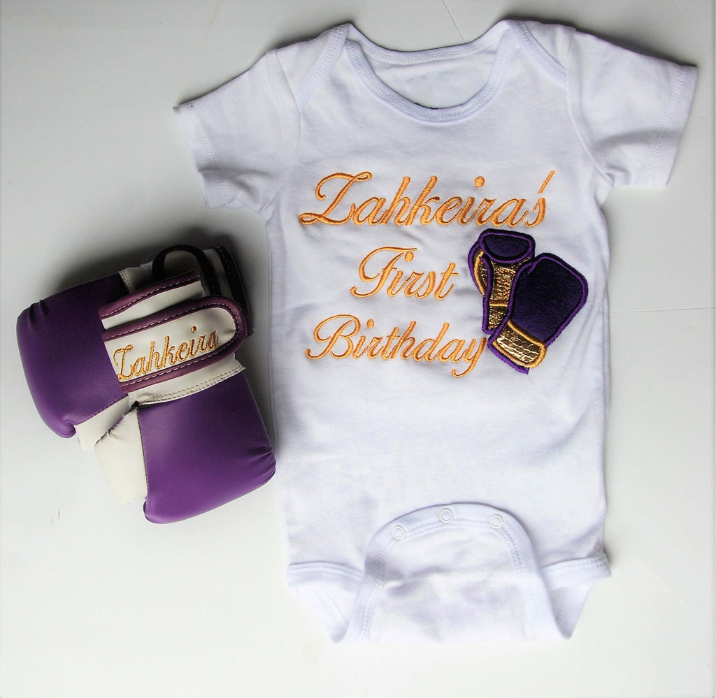 Baby's Boxing Delight: Personalized Bodysuit + Gloves Set