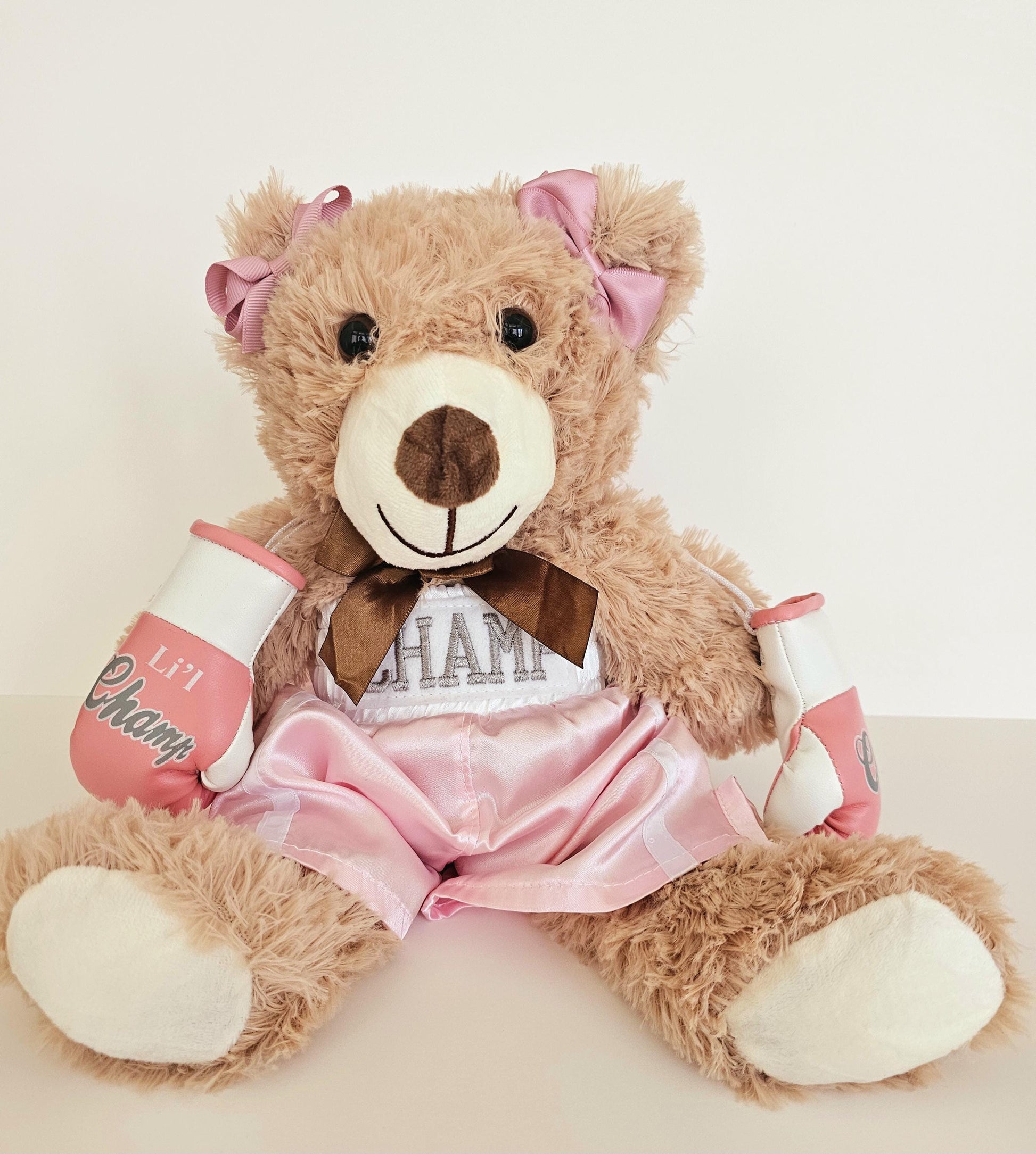 Baby Plush Bear with Boxing personalized shorts and mini gloves