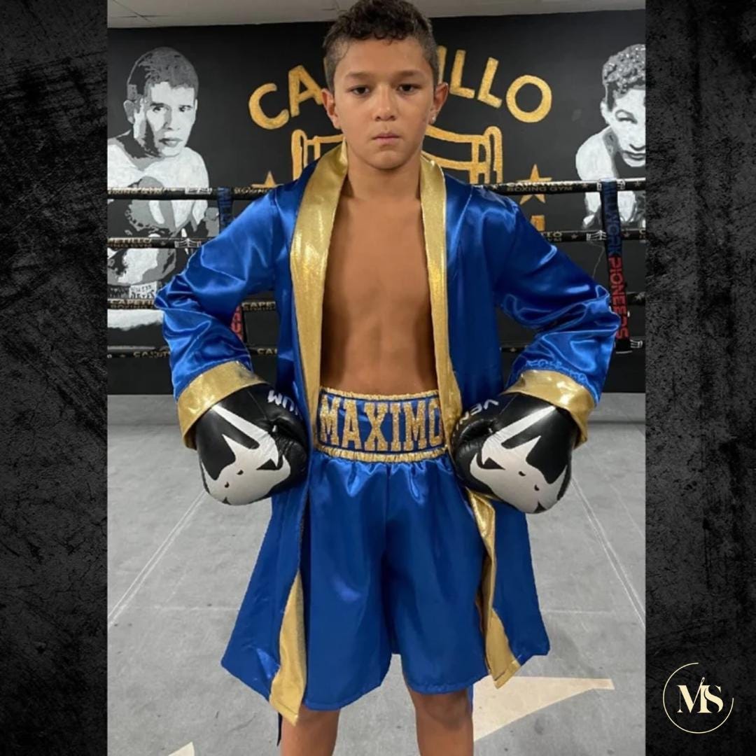 Personalized Youth & Adult Boxing Robe, Shorts and Gloves (Individual or 3-Piece Set)