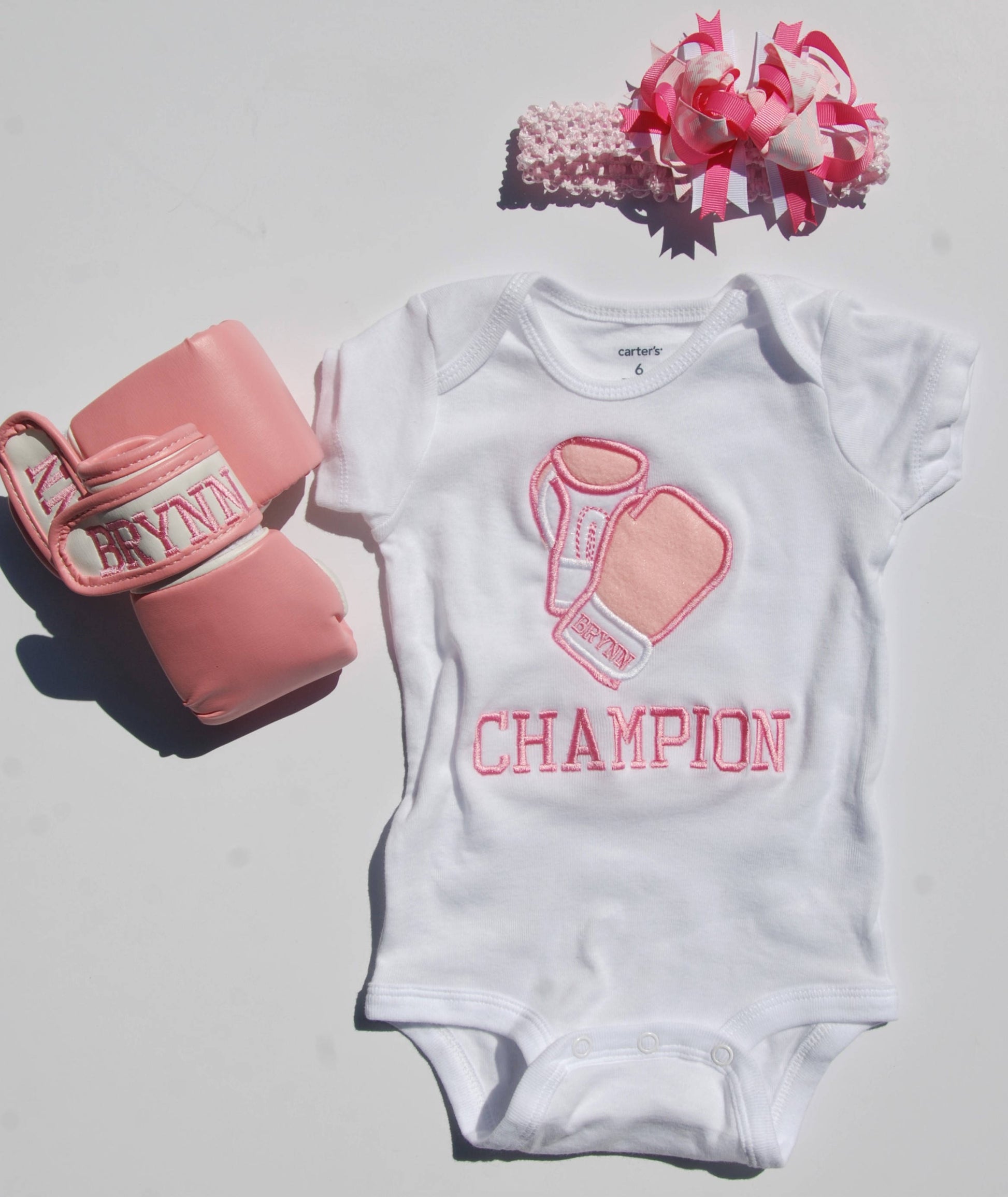 Adorable Baby Girl Boxing Set: Personalized Bodysuit, Gloves, and Headband