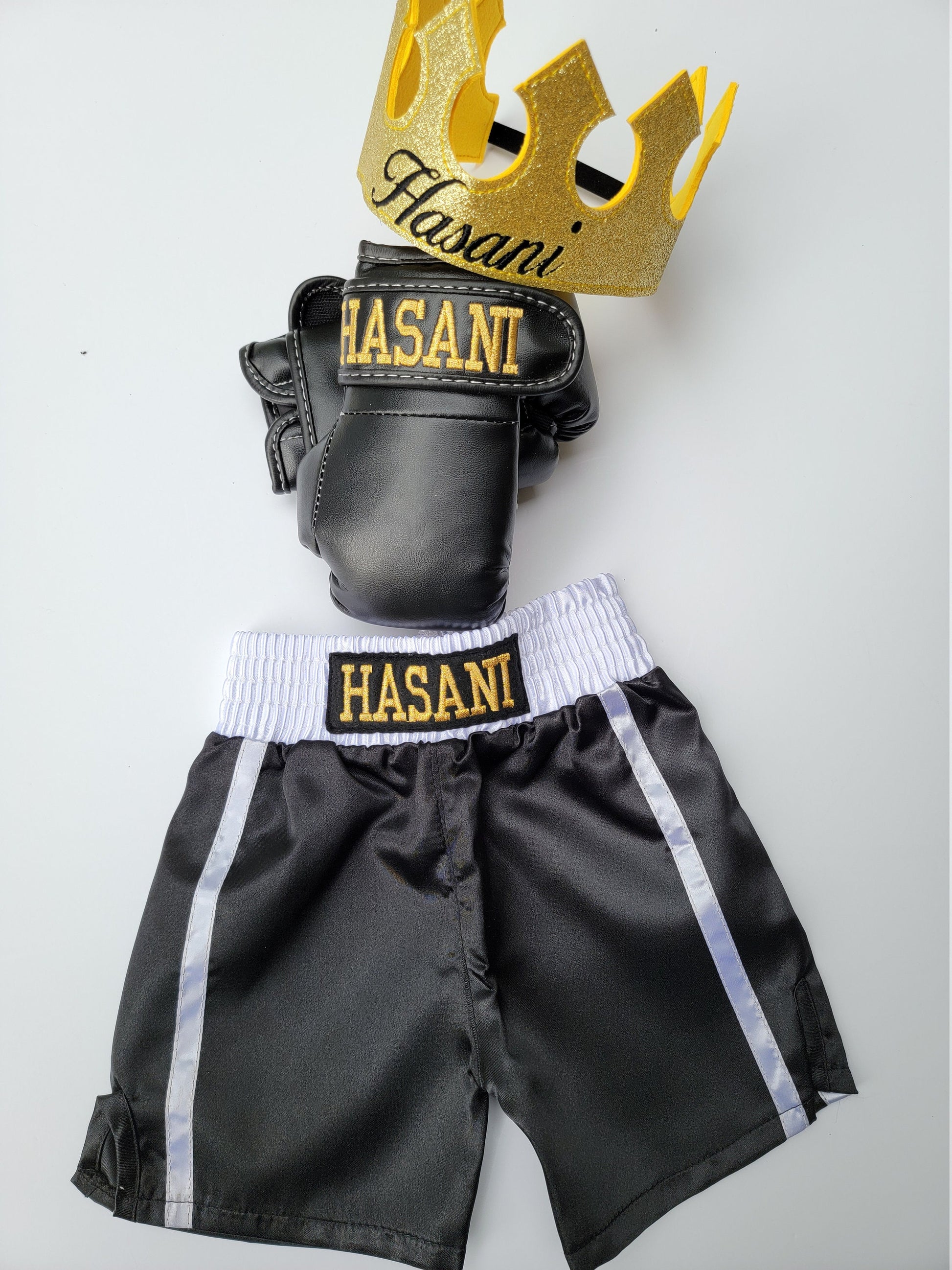 Baby Boxing Set: Gloves, Personalized Shorts, and a Custom Crown!