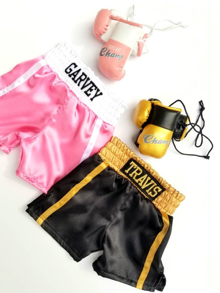 Baby Plush Bear with Boxing personalized shorts and mini gloves