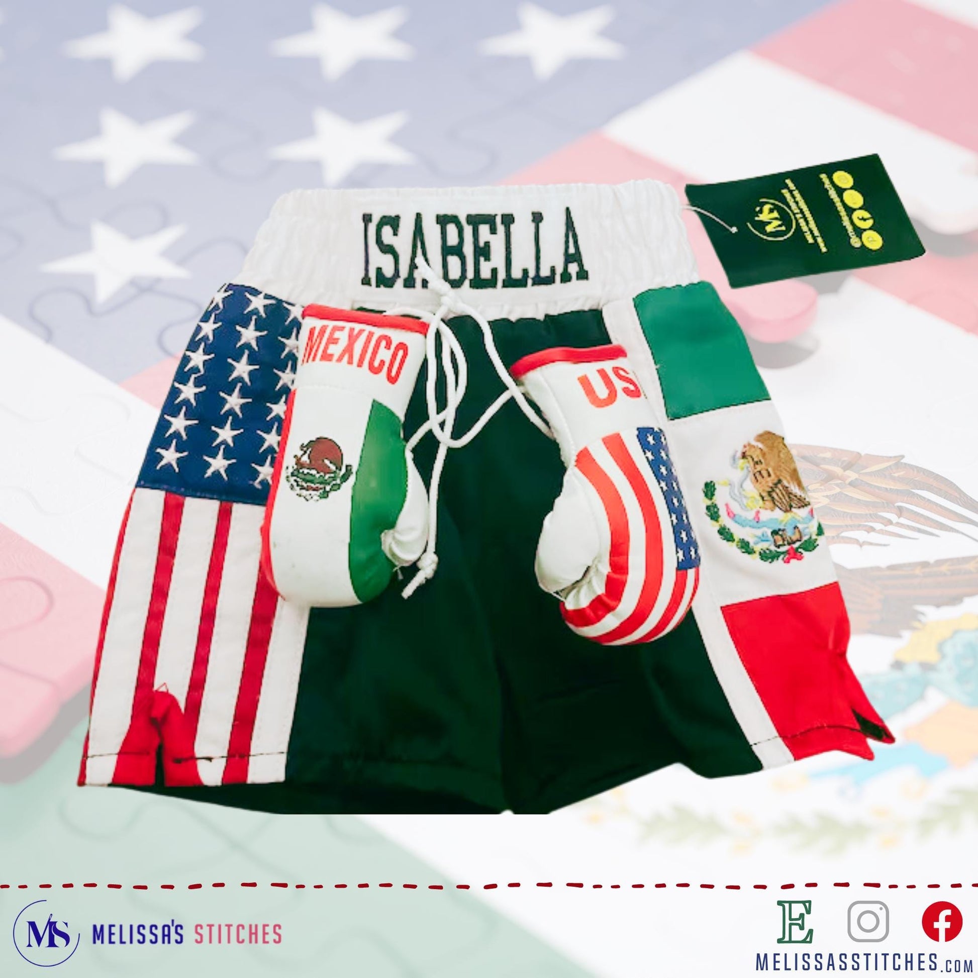 Baby Boxing Set - Personalized Mini Gloves and Shorts Flag Themed: Philippines and Mexico Inspired or any Duo Nationality Combination