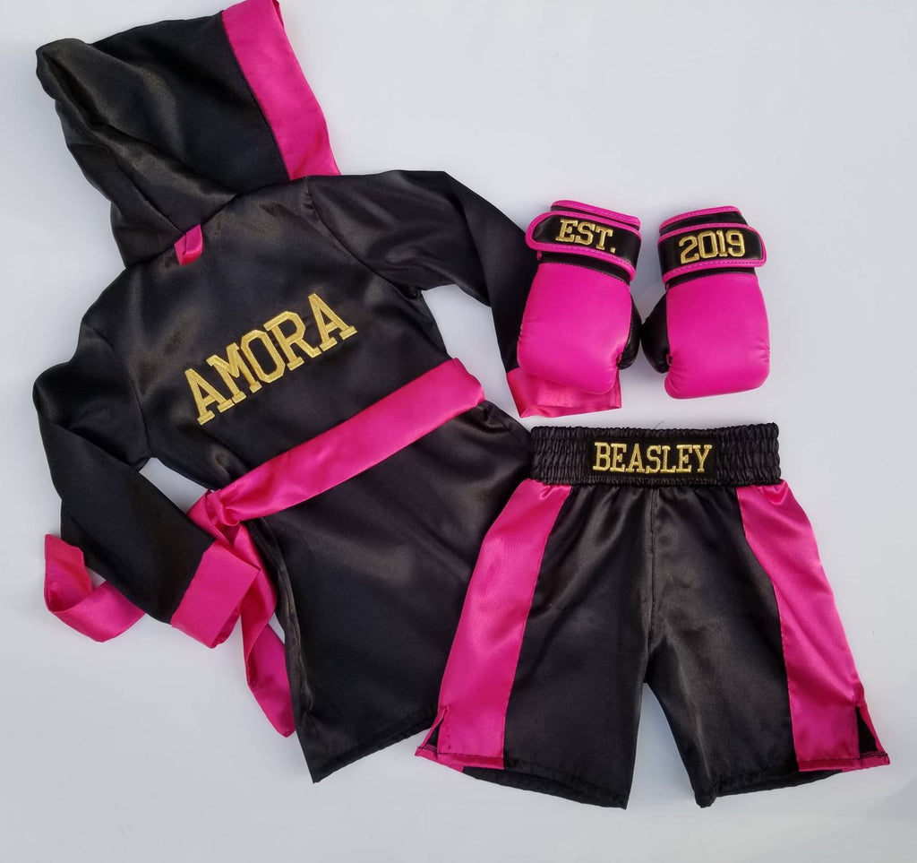 Adorable Baby Girl Boxing Set: Personalized Robe, Shorts, Gloves, and Headband!