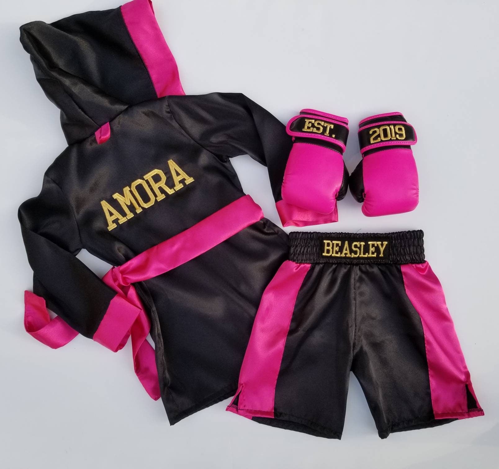 Adorable Baby Girl Boxing Set: Personalized Robe, Shorts, Gloves, and Headband!