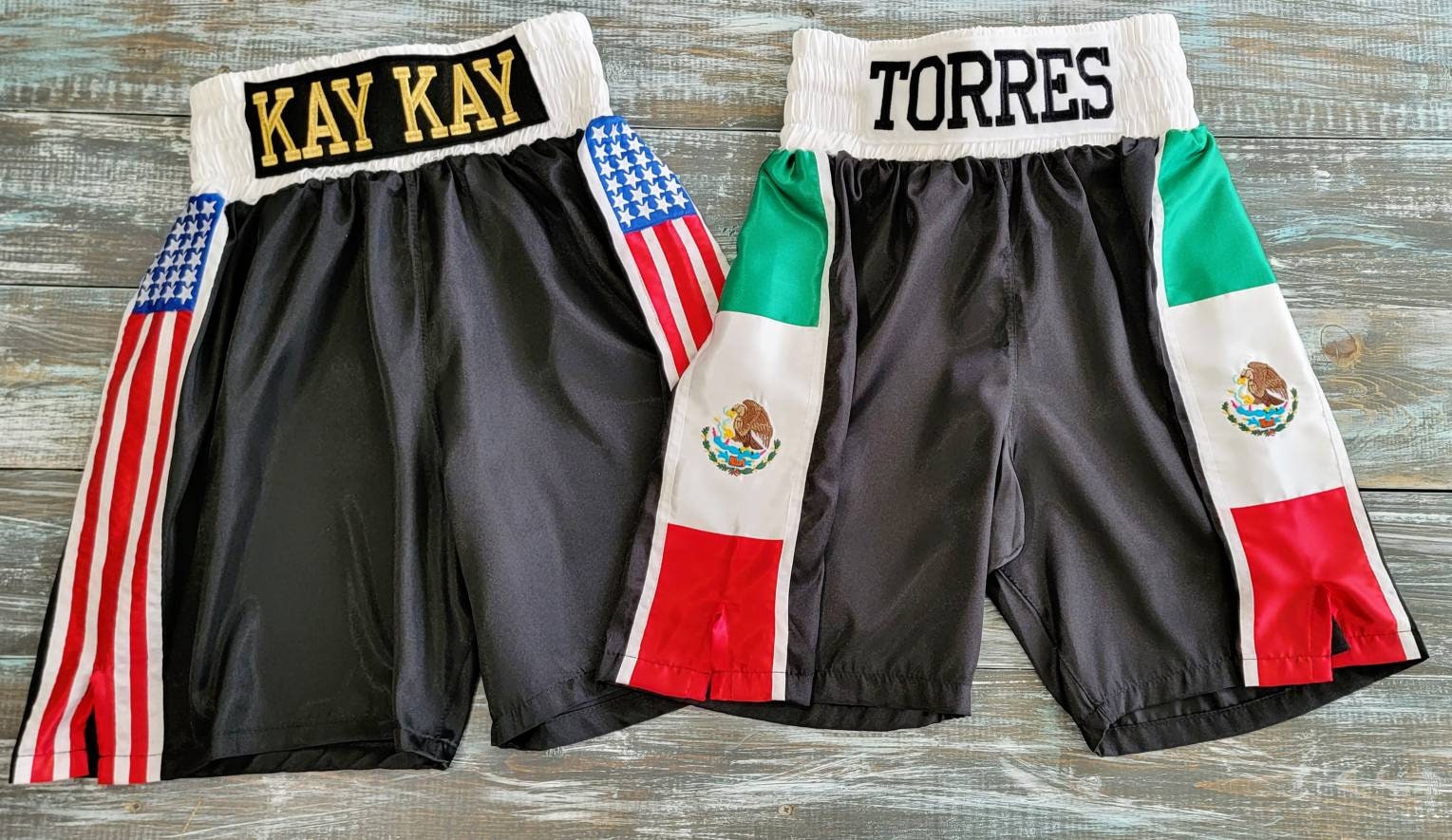 Adult and Youth boxing shorts personalized with national flags