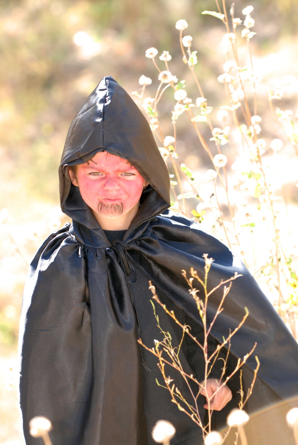 Black Hooded  Satin Cape