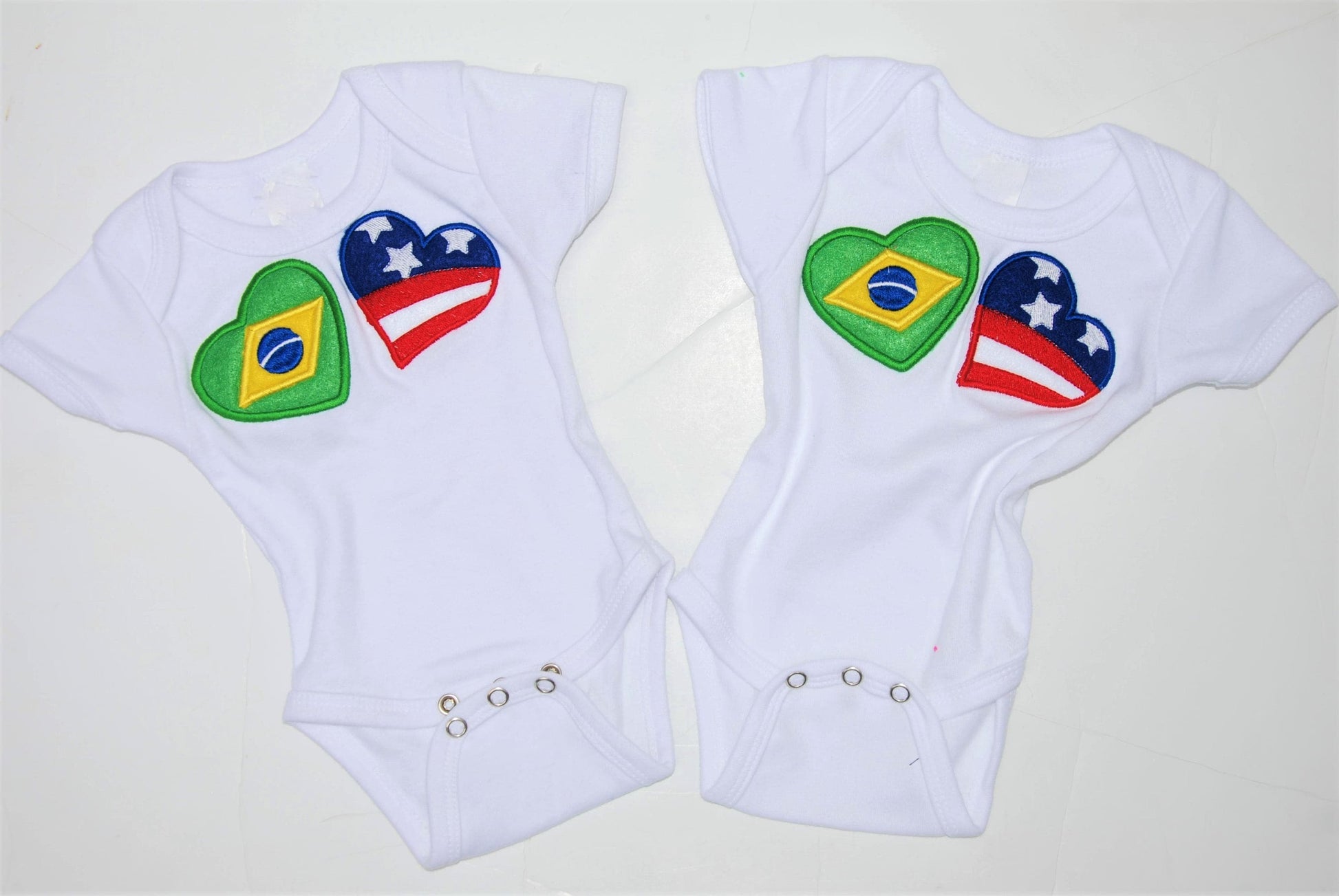 Brazil and USA heartflag baby body suit