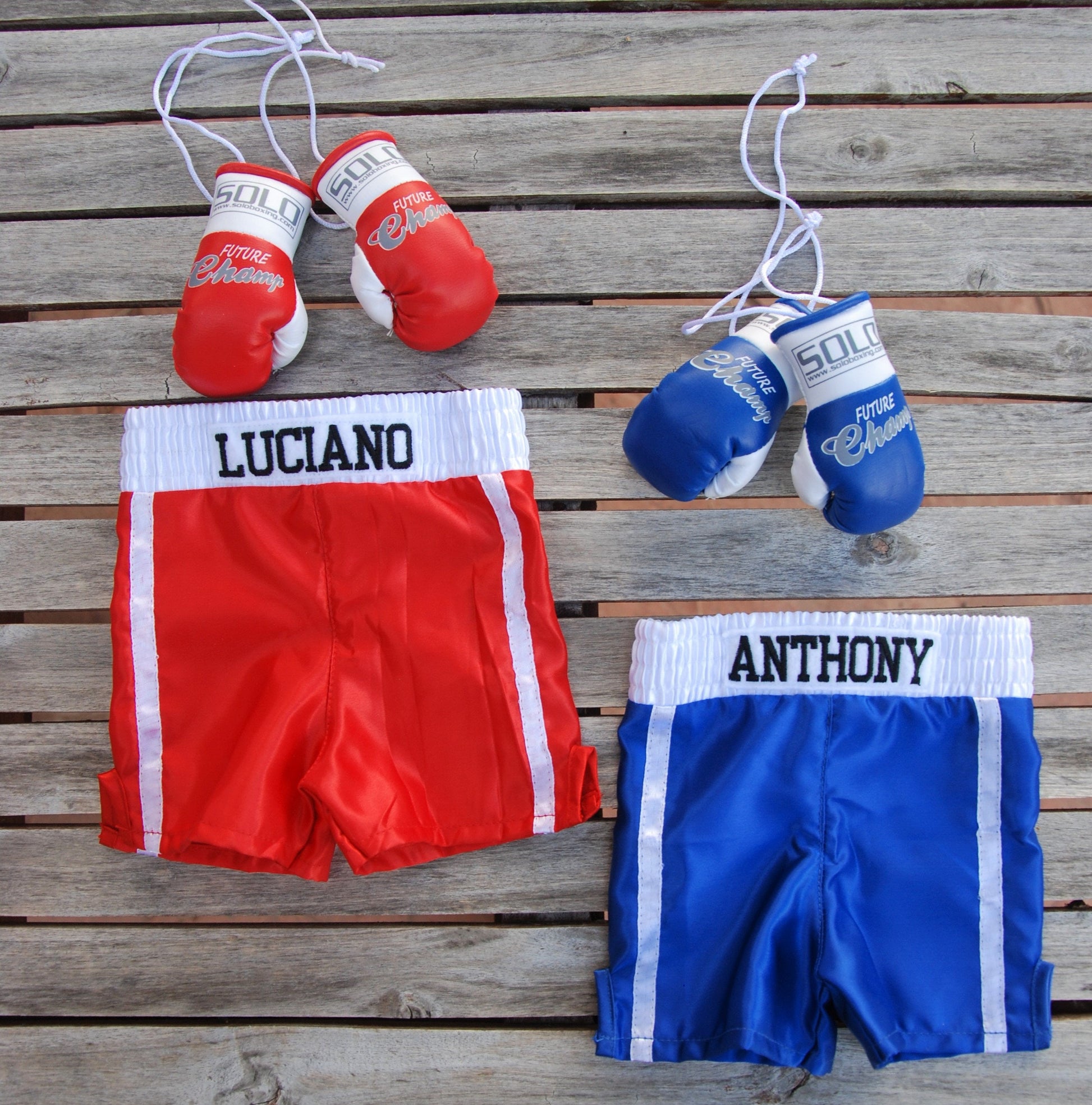Personalized Twins Boxing Set: Prop Gloves and Shorts for Dynamic Duos