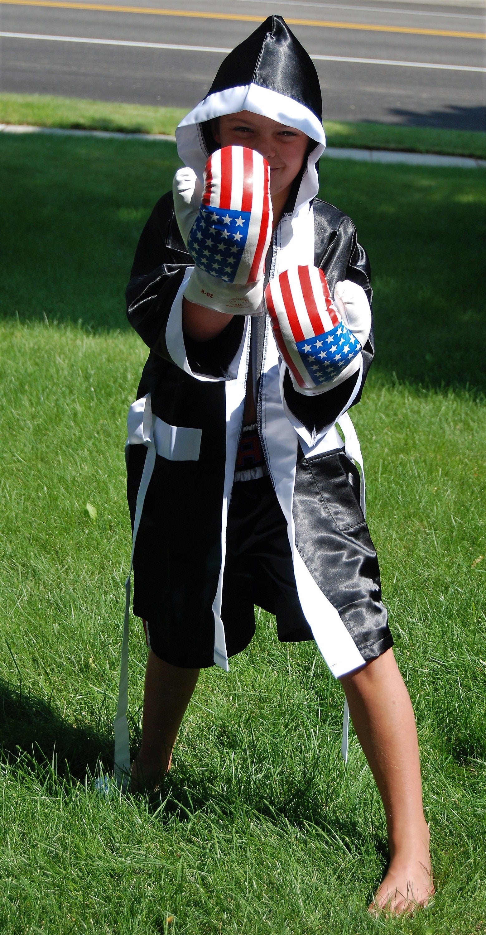 Boxing Costume Set – Youth & Adult Champion Outfit | Custom Robe, Shorts and Gloves with Embroidery | Individual Pieces or Combo