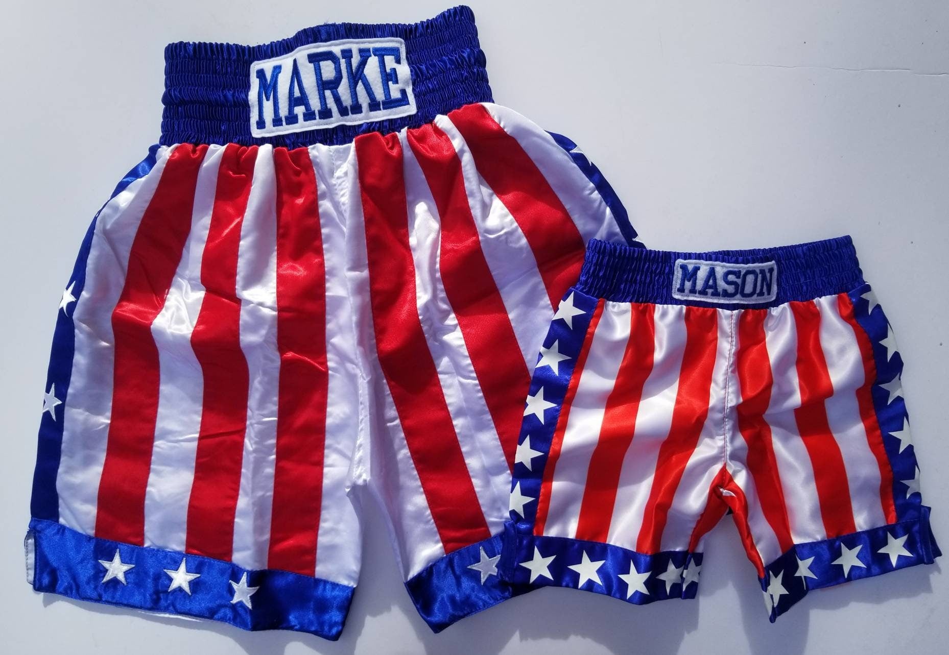 USA Striped Boxing Trunks: Adult+Child matching set