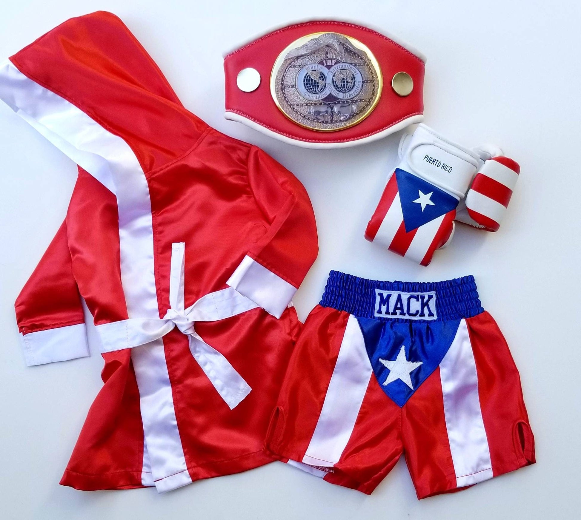 Puerto Rico Baby Boxing Set - Personalized ROBE, Custom Shorts, and Wearable Gloves