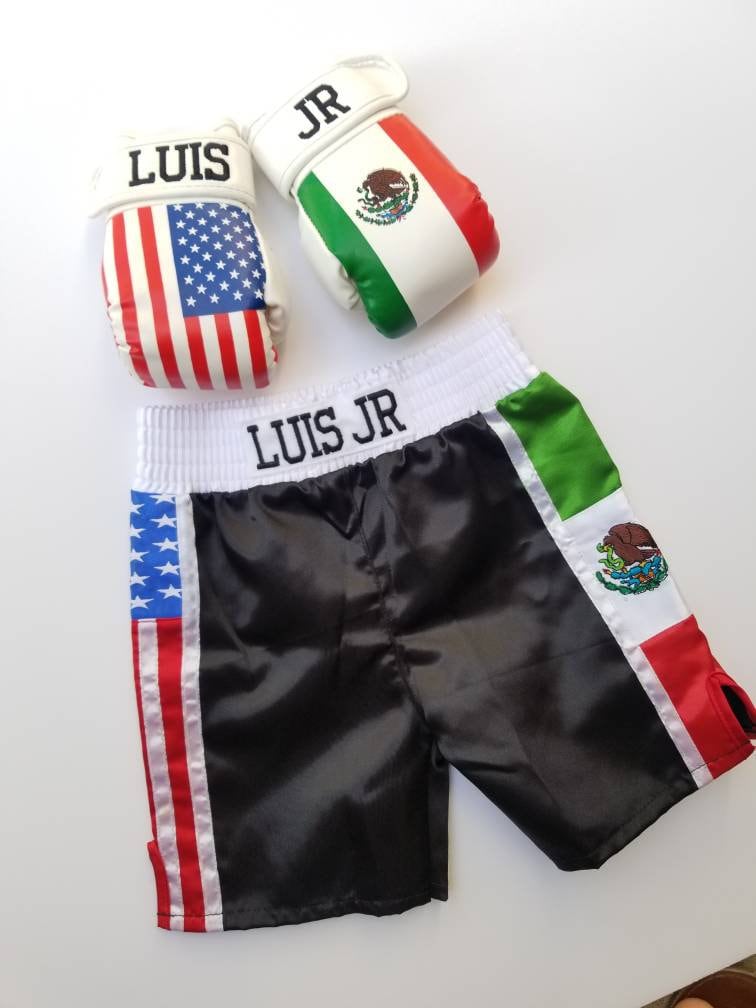 Mexico & USA Baby Boxing Set: Personalized Gloves and Shorts