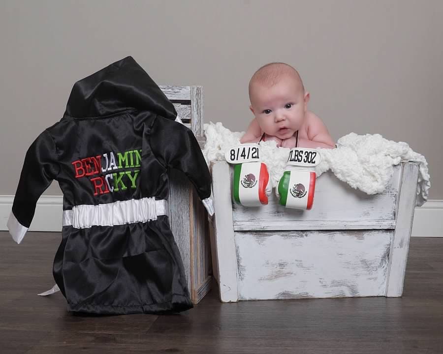 Baby Boxing Set: Mexican Pride - Personalized Robe, Shorts, and Wearable Gloves