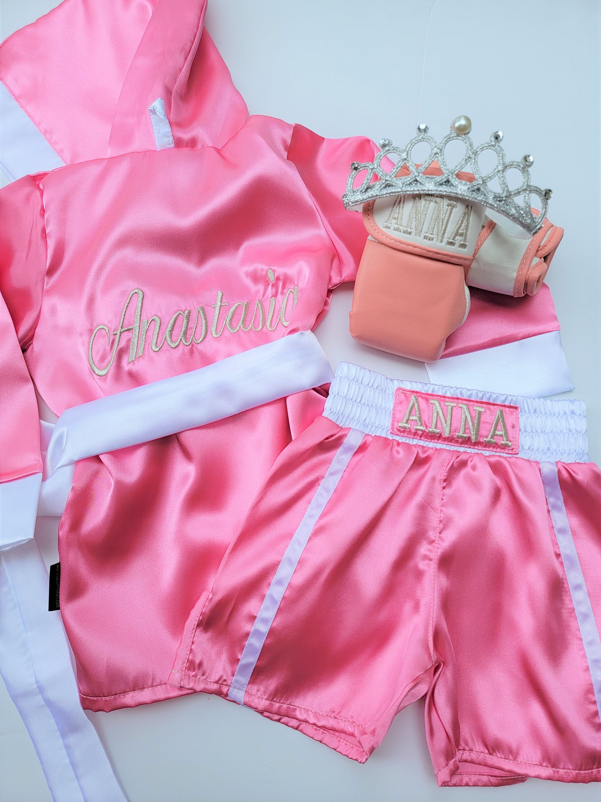 Personalized Baby Boxing Set: Robe, Shorts, and Wearable Gloves