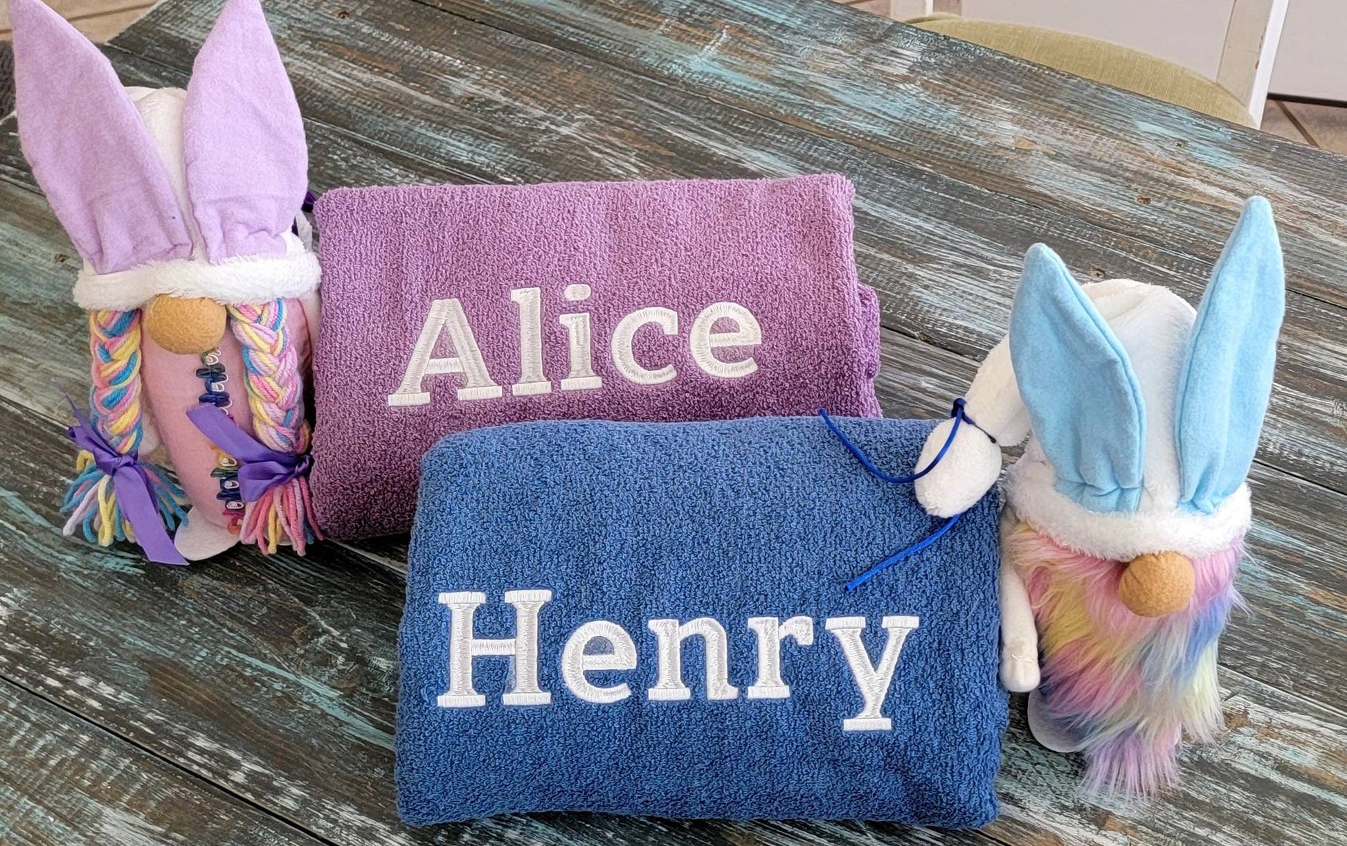 Easter Joy: Personalized Hooded Bath Towel with Adorable Easter Gnomes