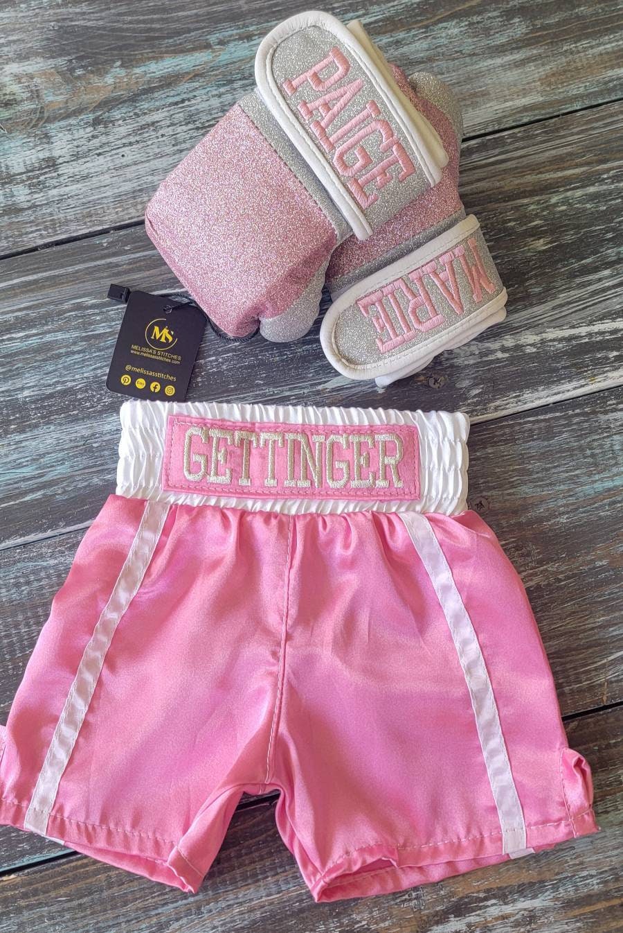Sparkling Baby Boxing Set: Glittered Personalized Boxing Gloves + Customized Shorts