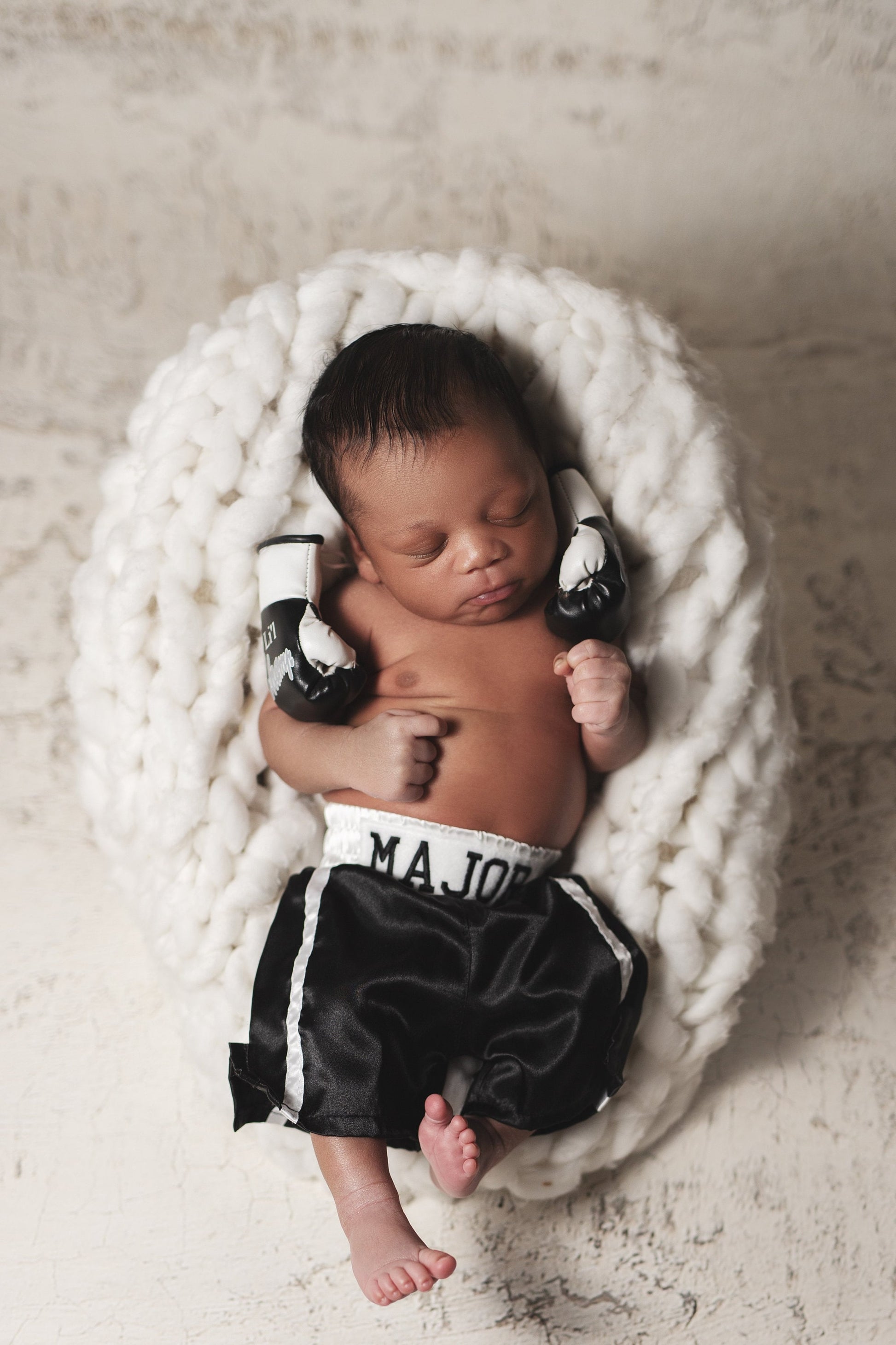 Tiny Champion's Personalized Boxing Set: Newborn Mini Gloves and Shorts Set