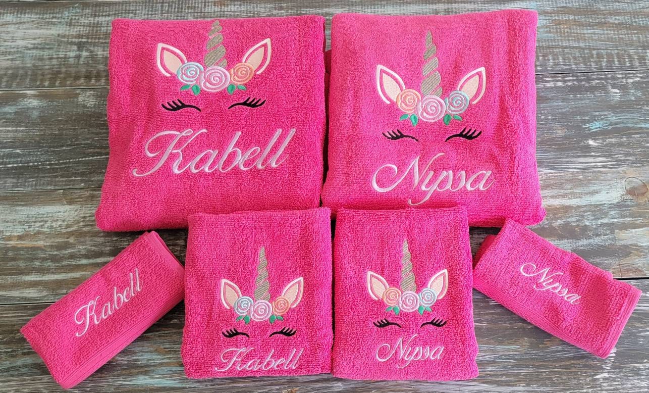 Unicorn Magic Trio: Personalized Bath, Hand, and Wash Towel Set for Kids!