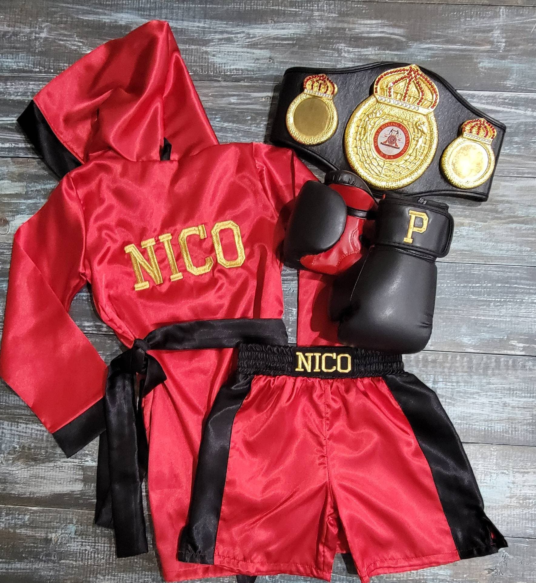 Ultimate Kids Boxing Set: Personalized Robe, Custom Shorts, and Wearable Gloves!