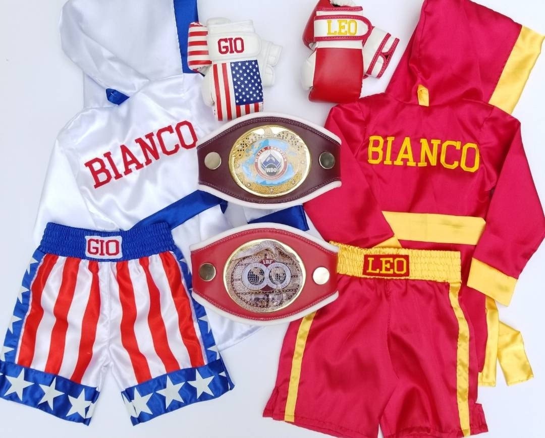 Baby Boxing Set with Personalized Robe, Shorts, Wearable Gloves – Perfect Photoshoot Kids Costume!