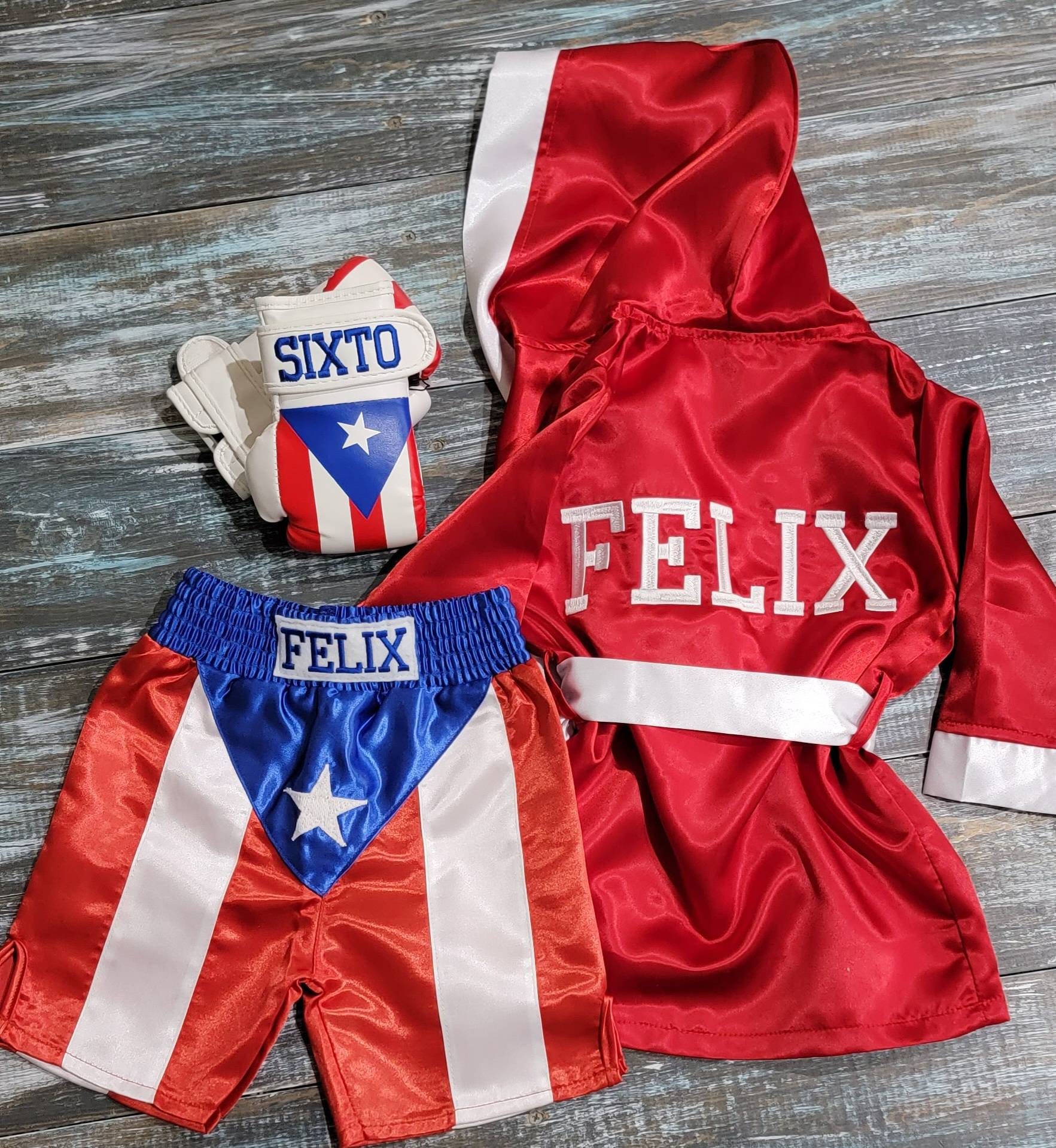 Puerto Rico Baby Boxing Set: Personalized Robe, Shorts, and Wearable Gloves