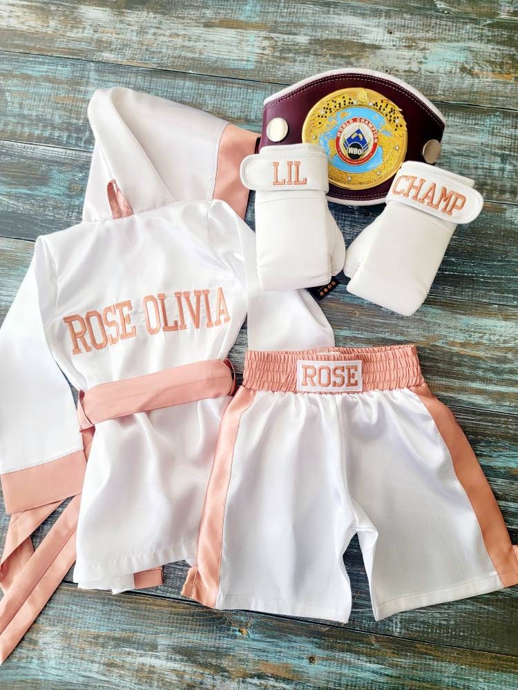 Personalized Baby Boxing Set: Robe, Shorts, and Wearable Gloves