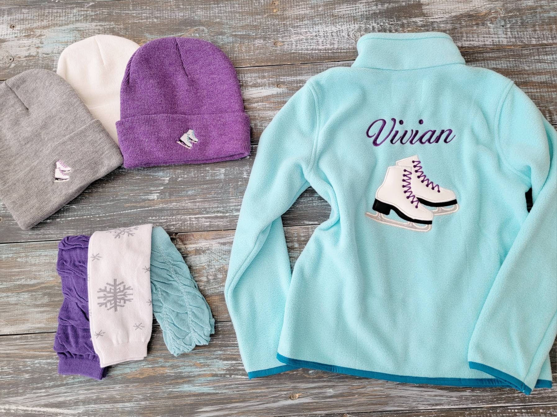 Personalized Ice Skating Jacket for Girls + Beanies and Leg Warmers matching set