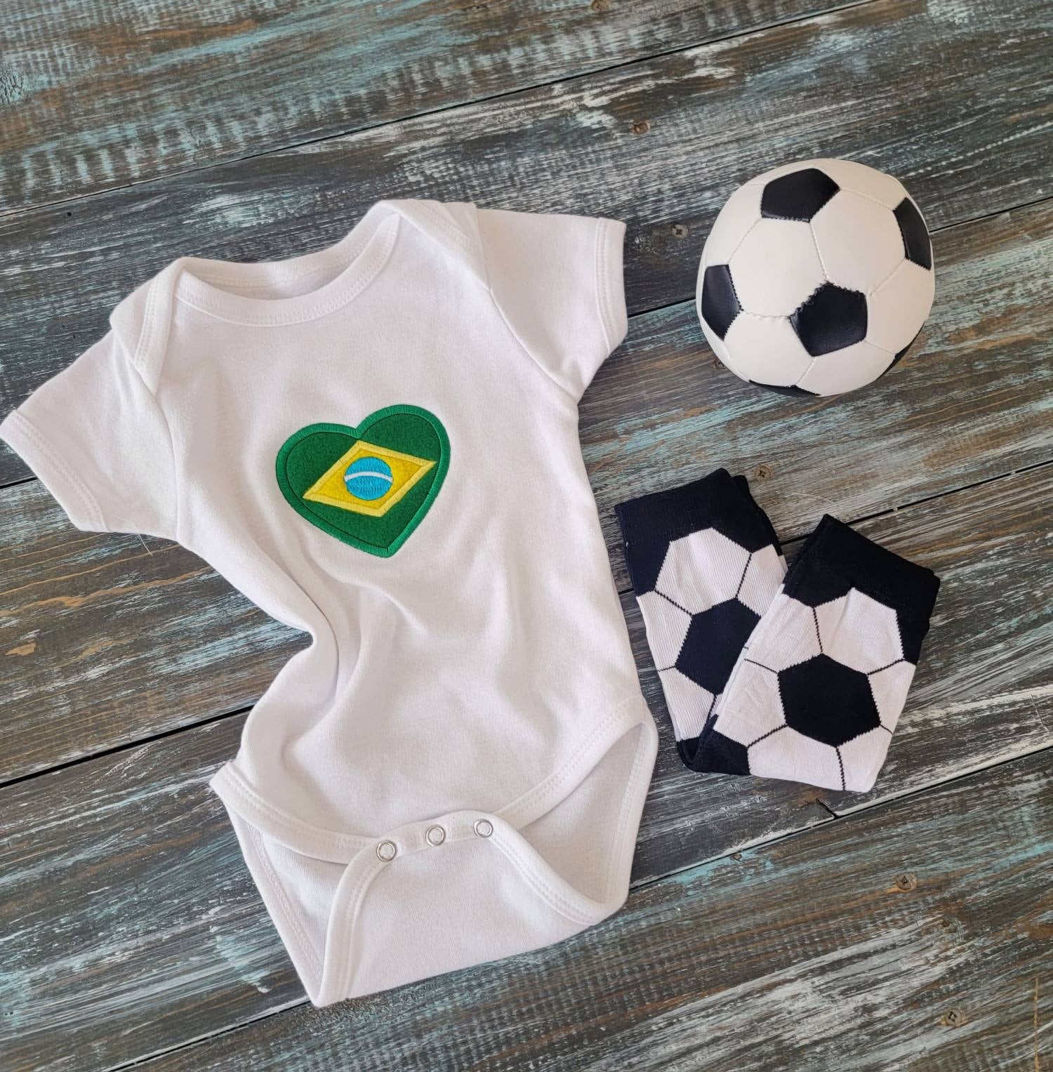 Brazilian flag baby Body suit set ( Body suit + leg warmers+soccer ball) Brazil Baby