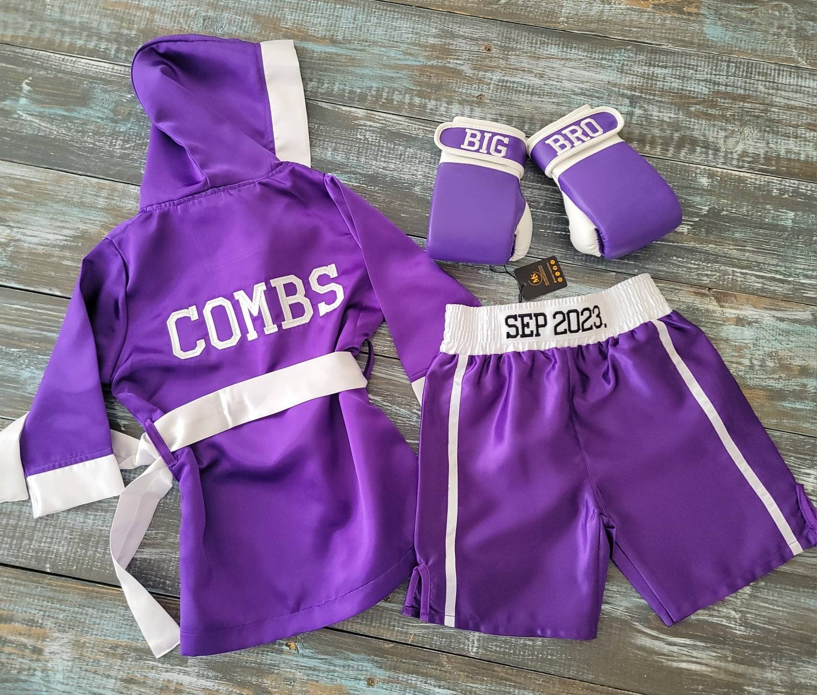 Knockout Personalized Baby Boxing Set with ROBE, Shorts, and Wearable Gloves - Perfect Kids Costume!