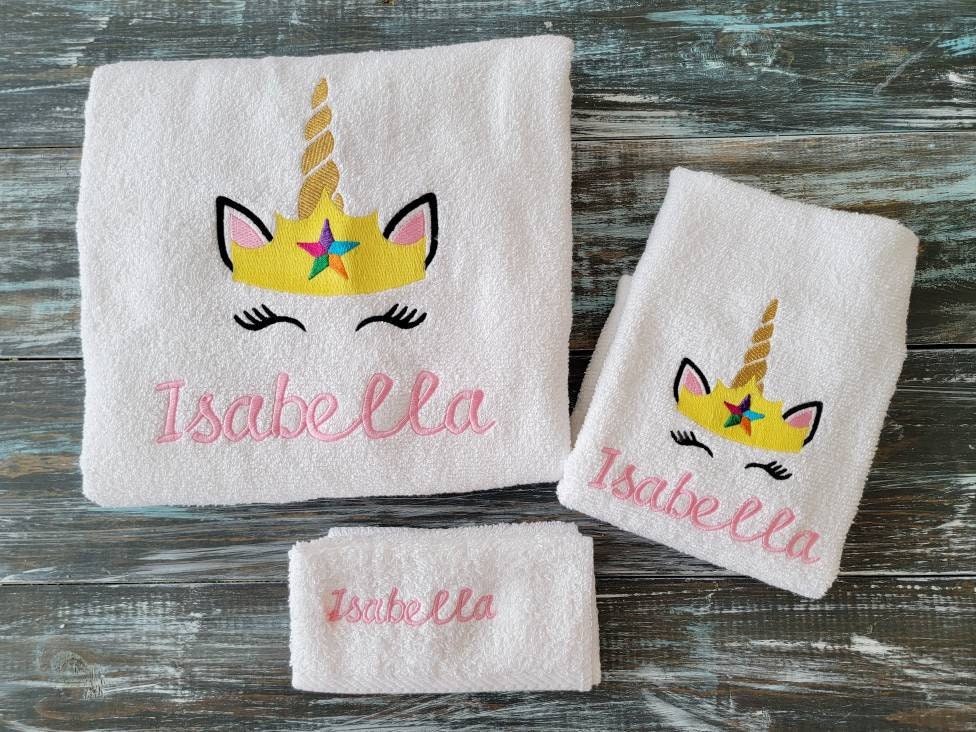 Magical Unicorn Trio Bath Set: Personalized Bath, Hand, and Wash Towels for Kids!