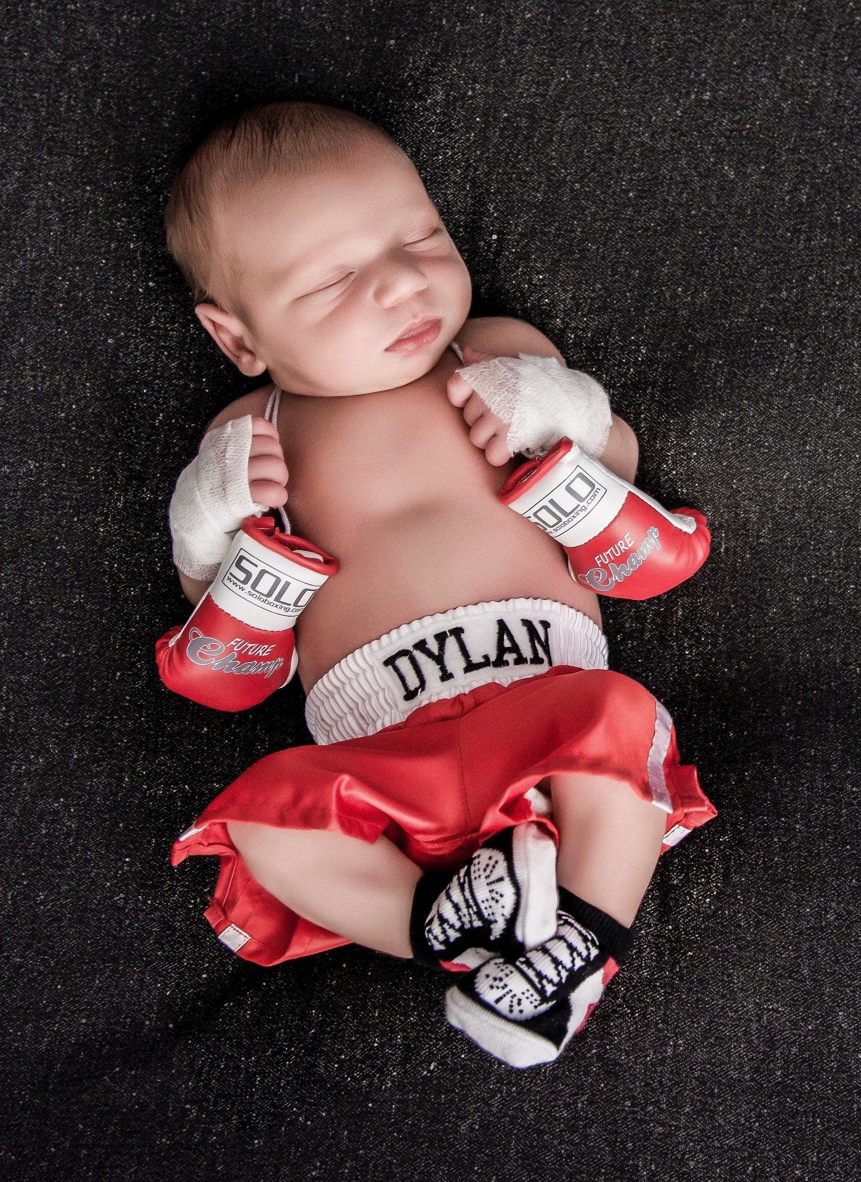 Tiny Fighter Alert: Personalized Baby Mini Boxing Gloves and Shorts