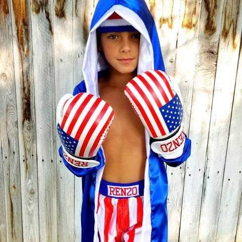 Champion-in-the-Making Boxing Set for Big Boys and Big Girls: Robe, Shorts, Gloves (Ages 6 to 12)