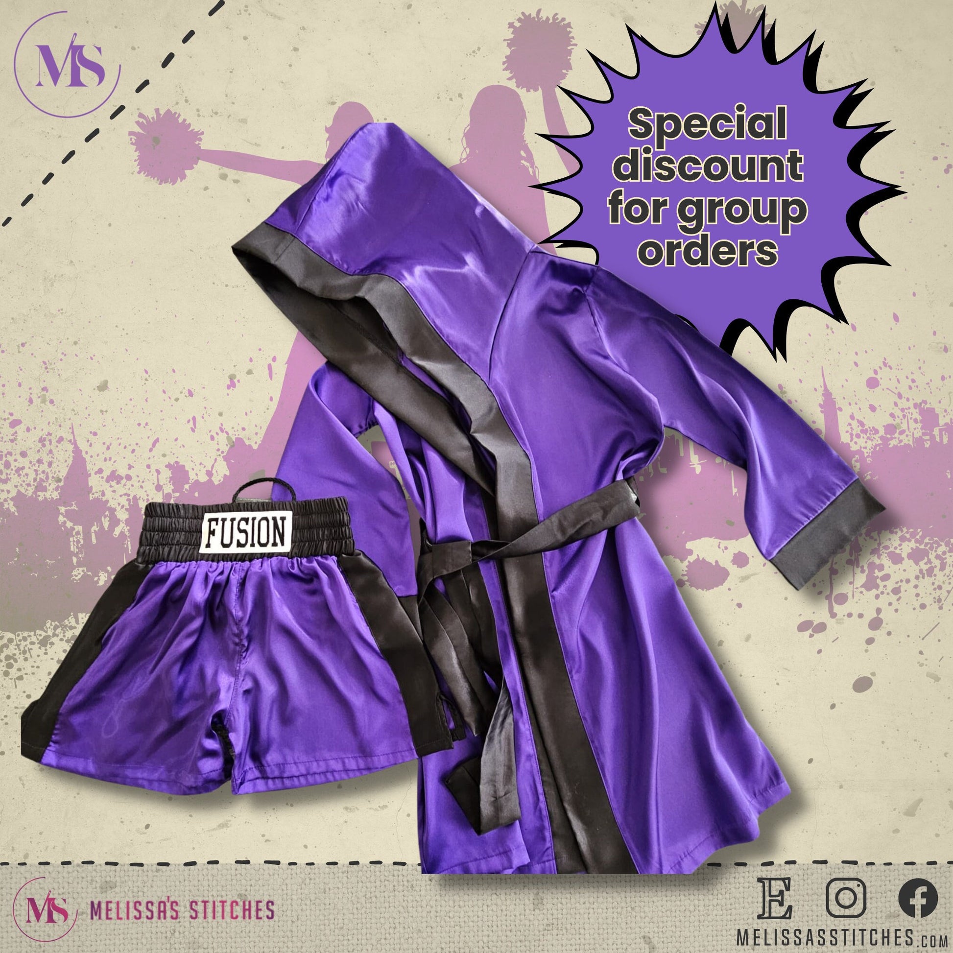 Customized Set of boxing shorts and robes for cheerleading squads, hip-hop dance groups, and fighting teams