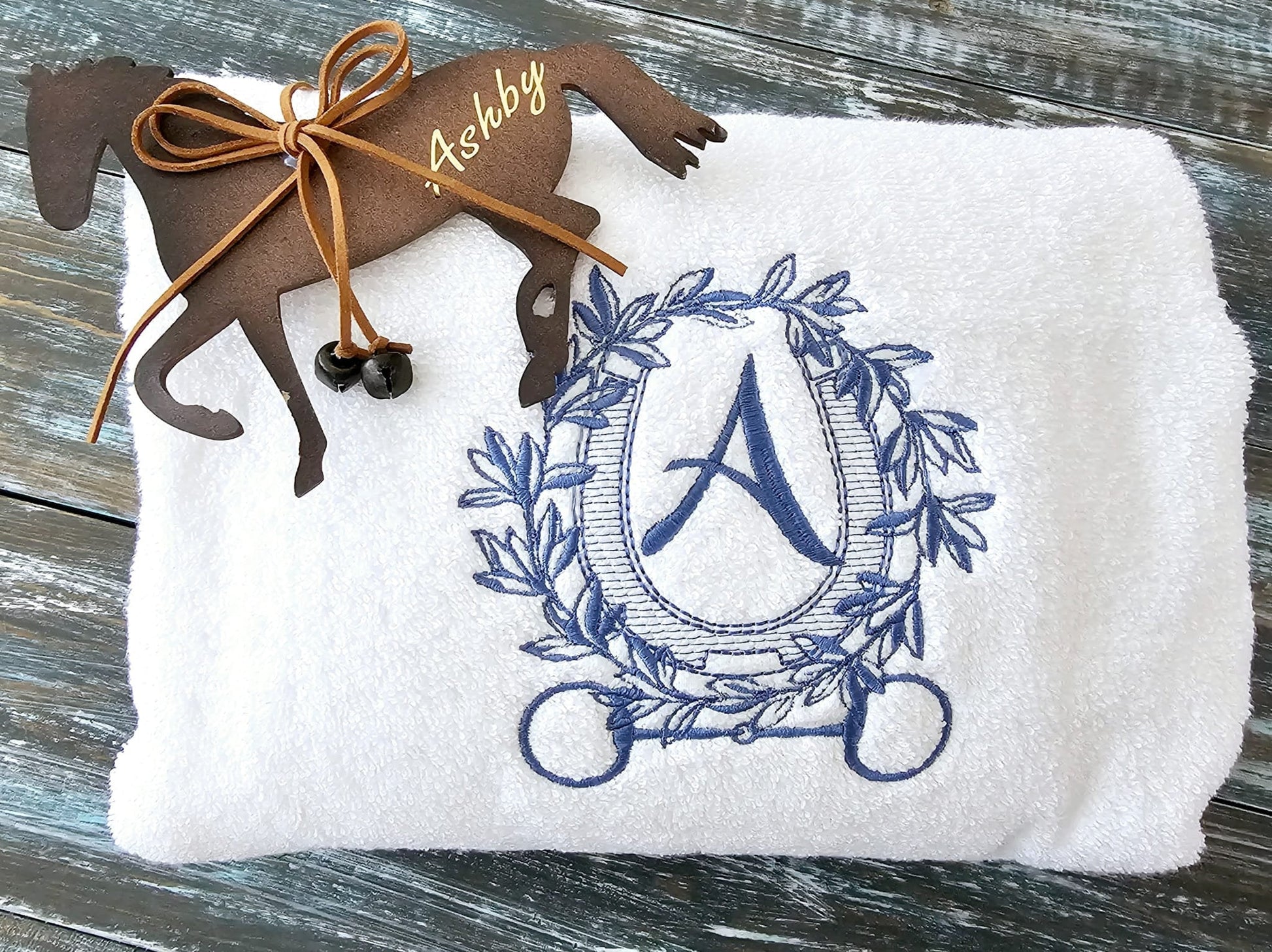 Equestrian Elegance: Personalized Plush Towels with Monograms and Snaffle Bit