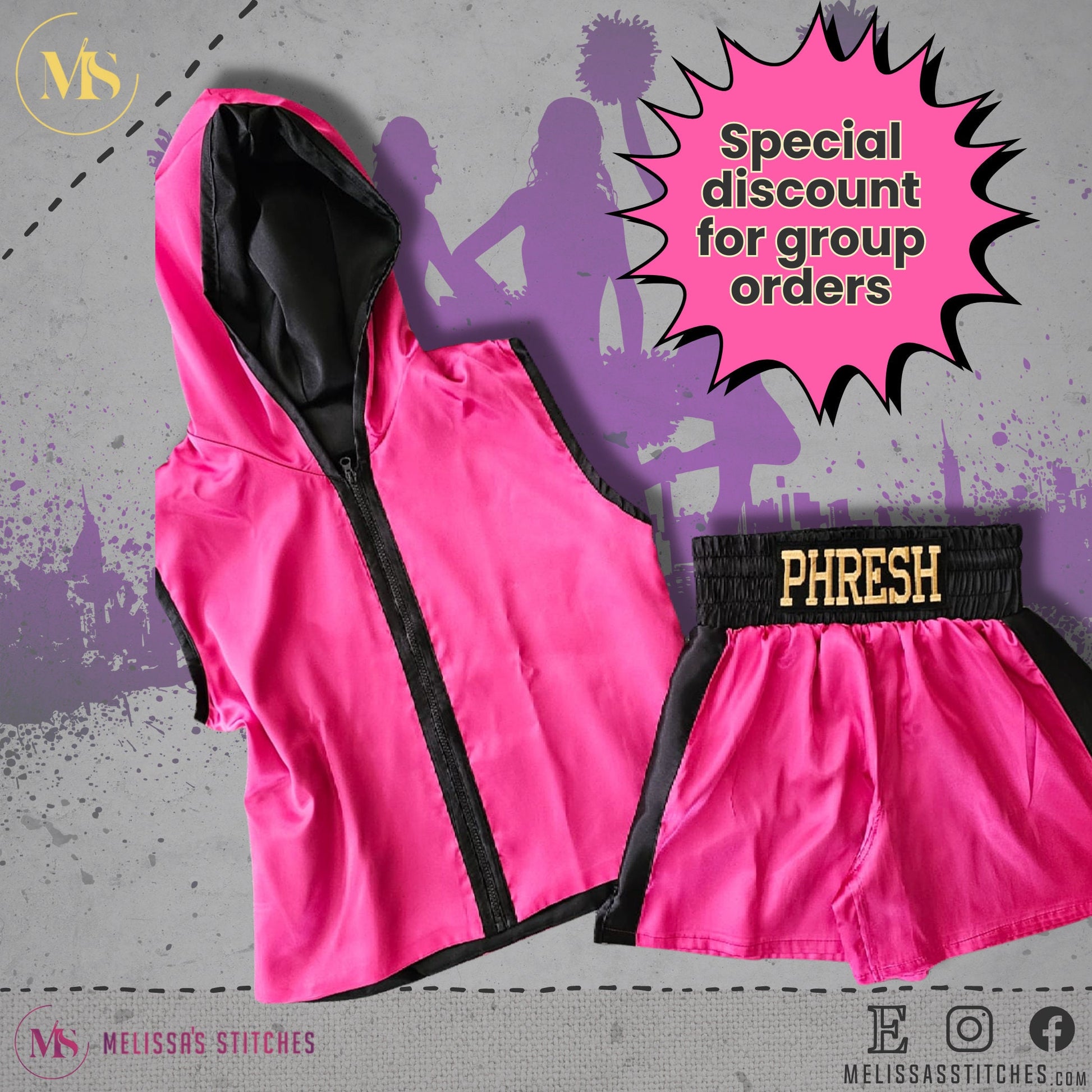 Customized Set of boxing shorts and vests for cheerleading squads, hip-hop dance groups, and fighting teams