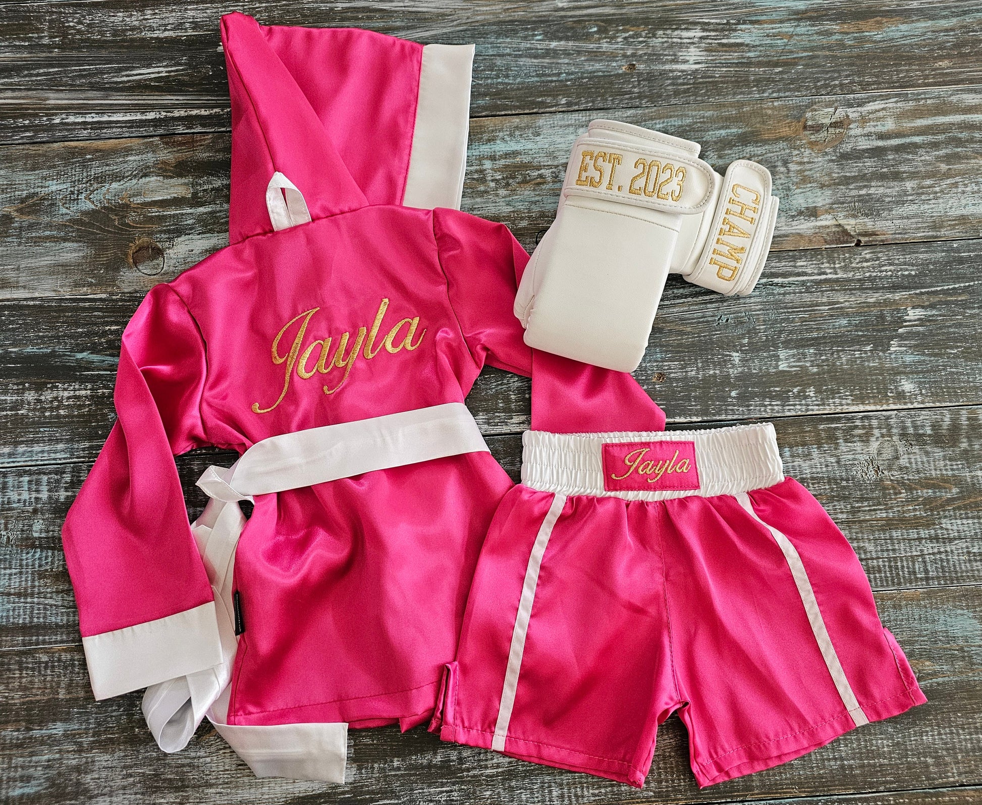 Personalized Baby Boxing Robe, Shorts, and Wearable Gloves, Boxing set for kids