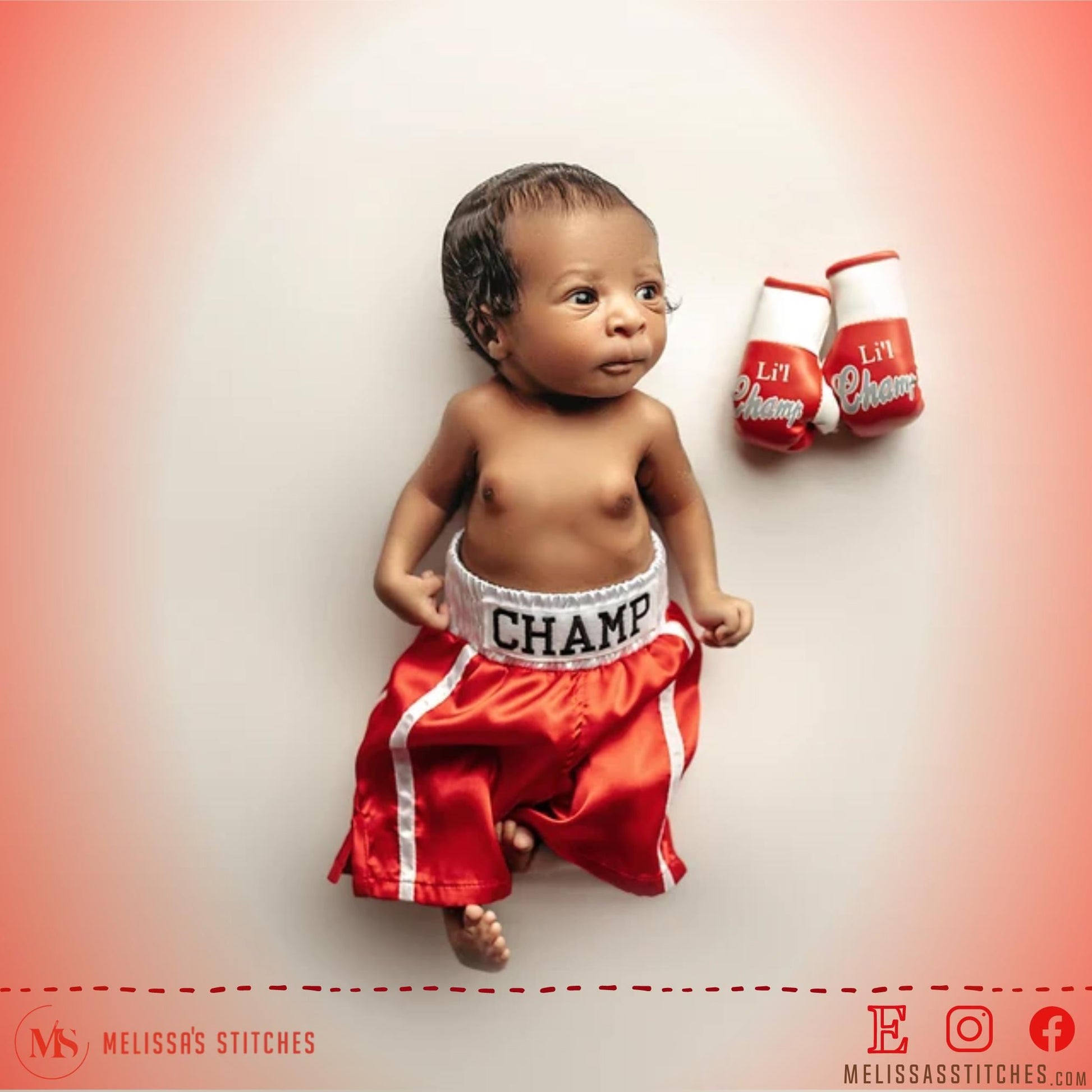 Ready to Ship: 'Champ' Personalized Newborn Boxing Set with mini Gloves and Shorts