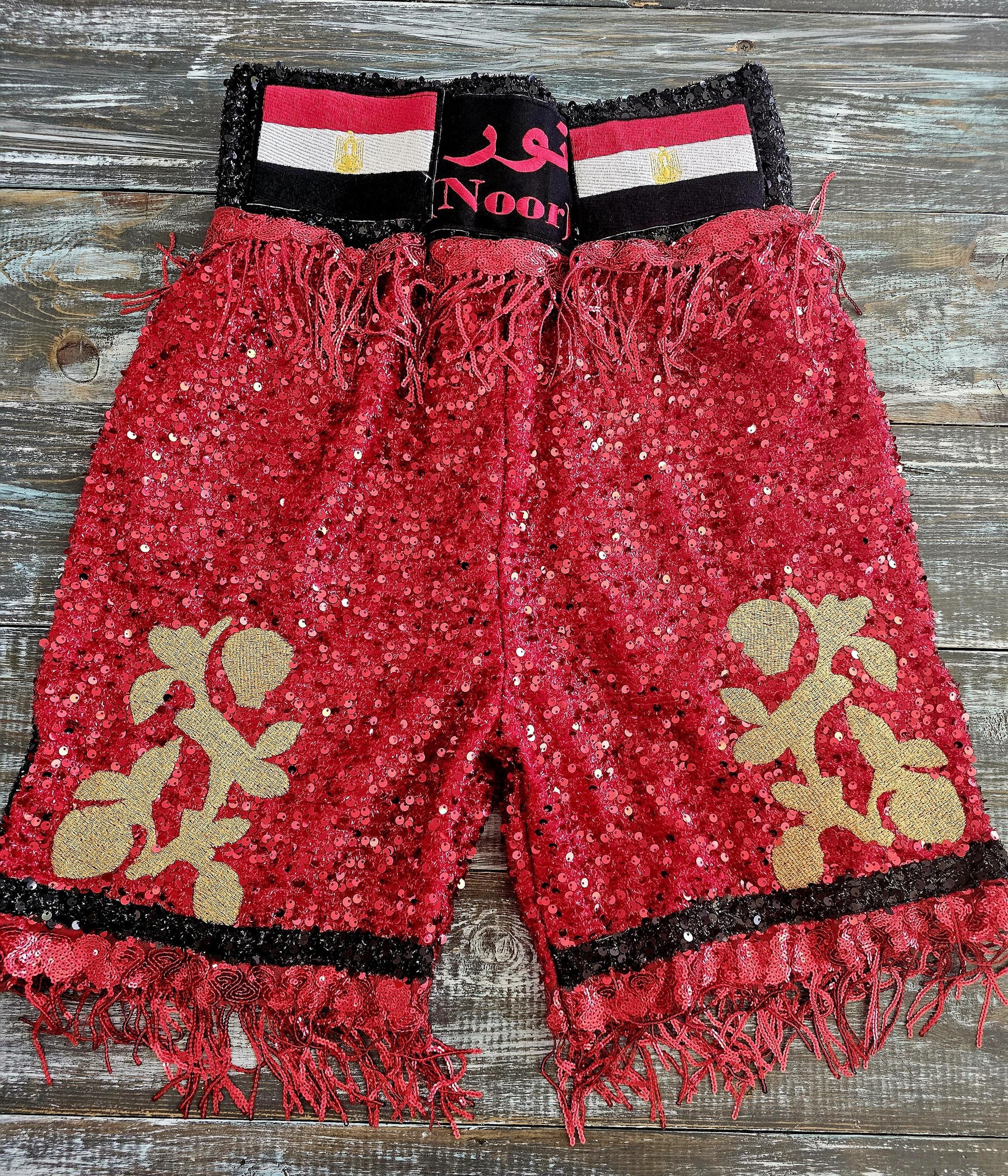 Boxing fighter sequin trunks