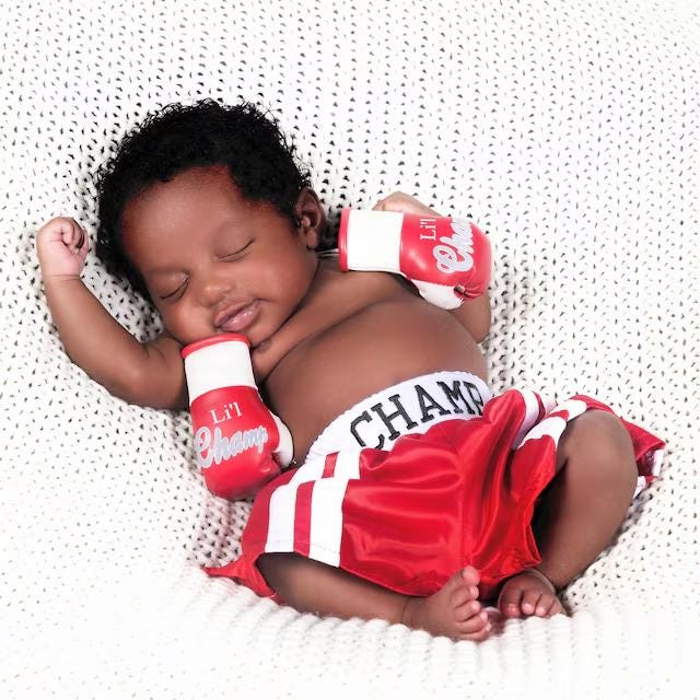 Tiny Knockout: Newborn Boxing Set with Mini Gloves and Personalized Shorts