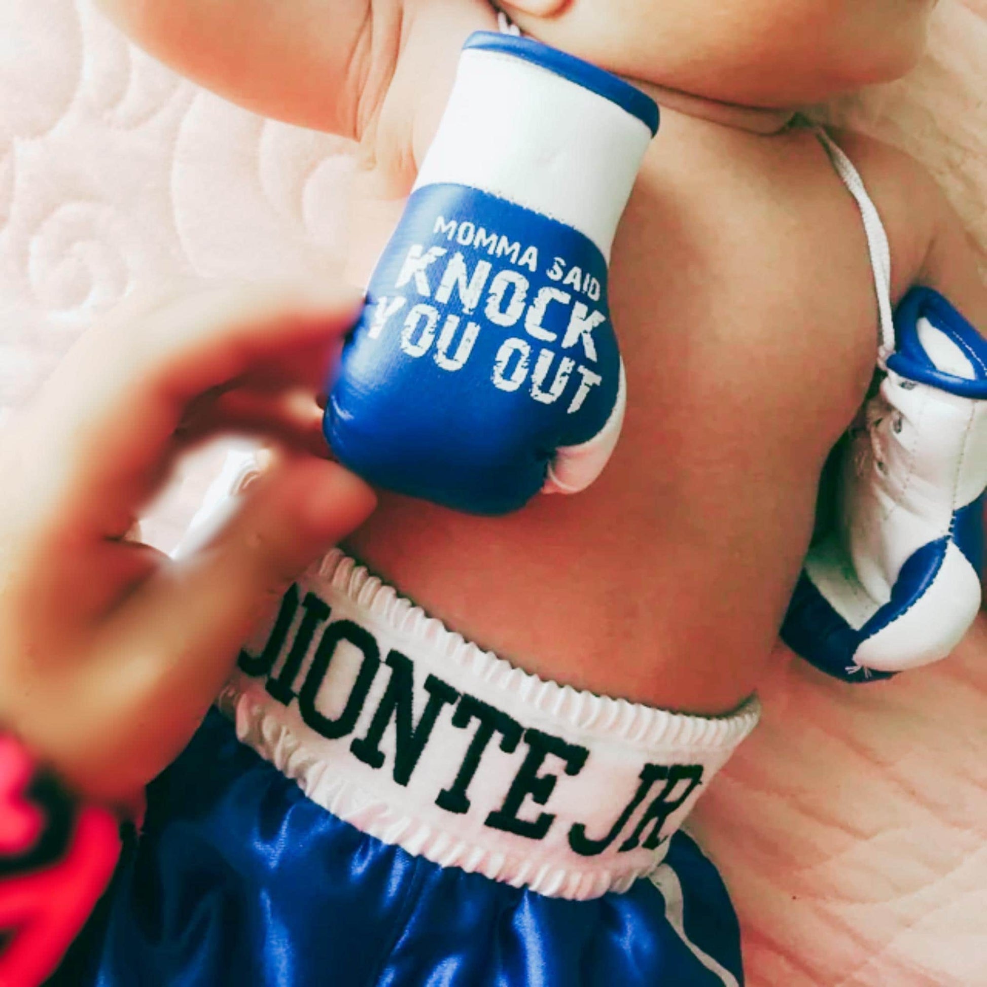 Tiny Champ's Personalized Boxing Gloves and Shorts Set for Newborns