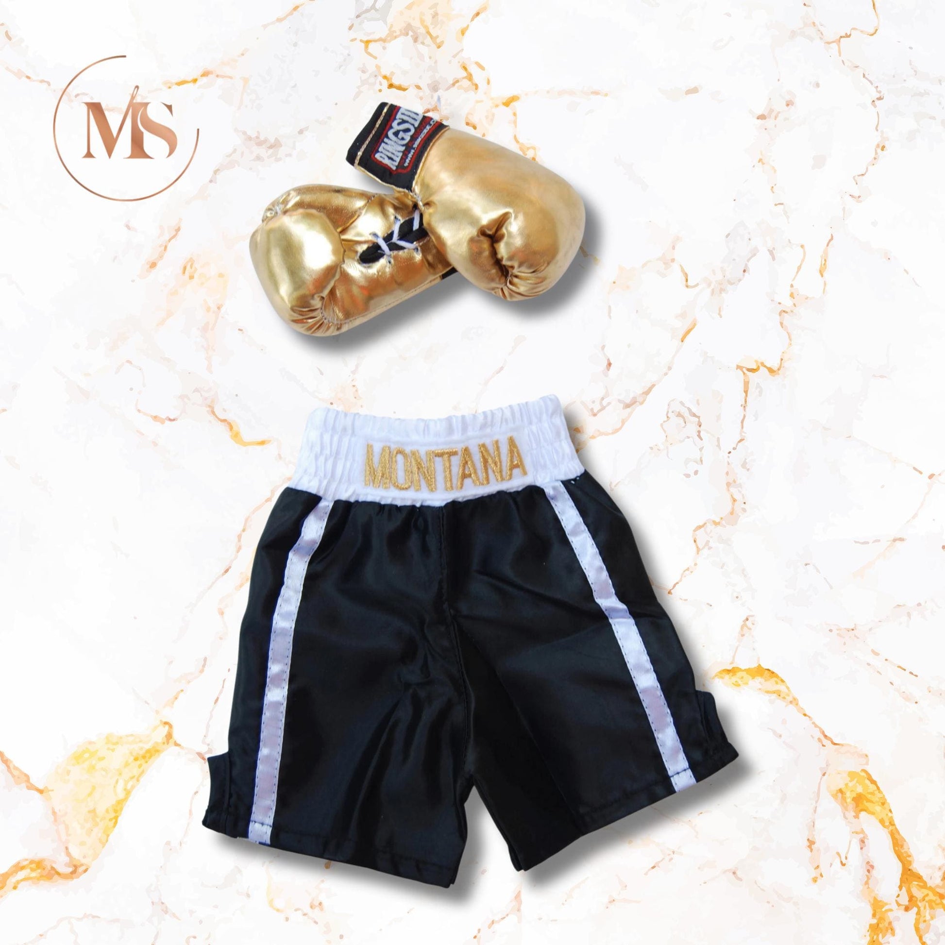 Newborn Knockout Boxing Set: Ringside Mini Gloves and Customized Shorts