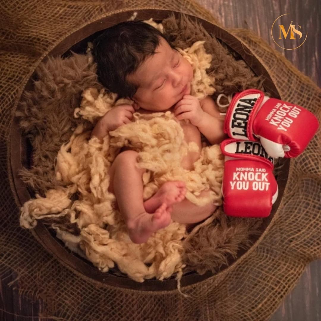 Momma KO Style Personalized Infant & Toddler Boxing Gloves with Name Embroidery | New Baby Keepsake