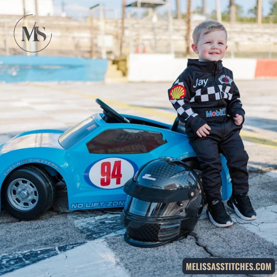 Kids car racing suit, driver racing suit, pilot suit, Baby Race suit, Baby coveralls